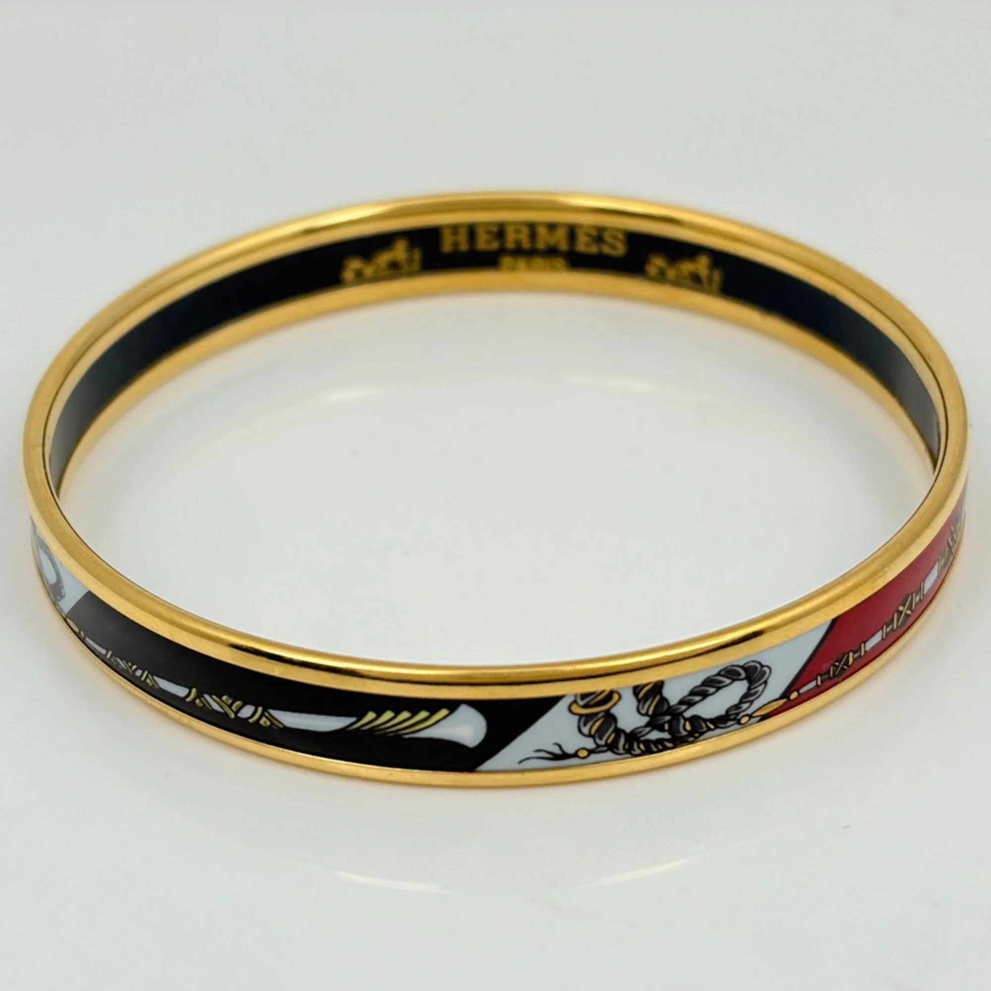 Cloisonné Enamel Bangle Black and Red Mini Bracelet - Image 2