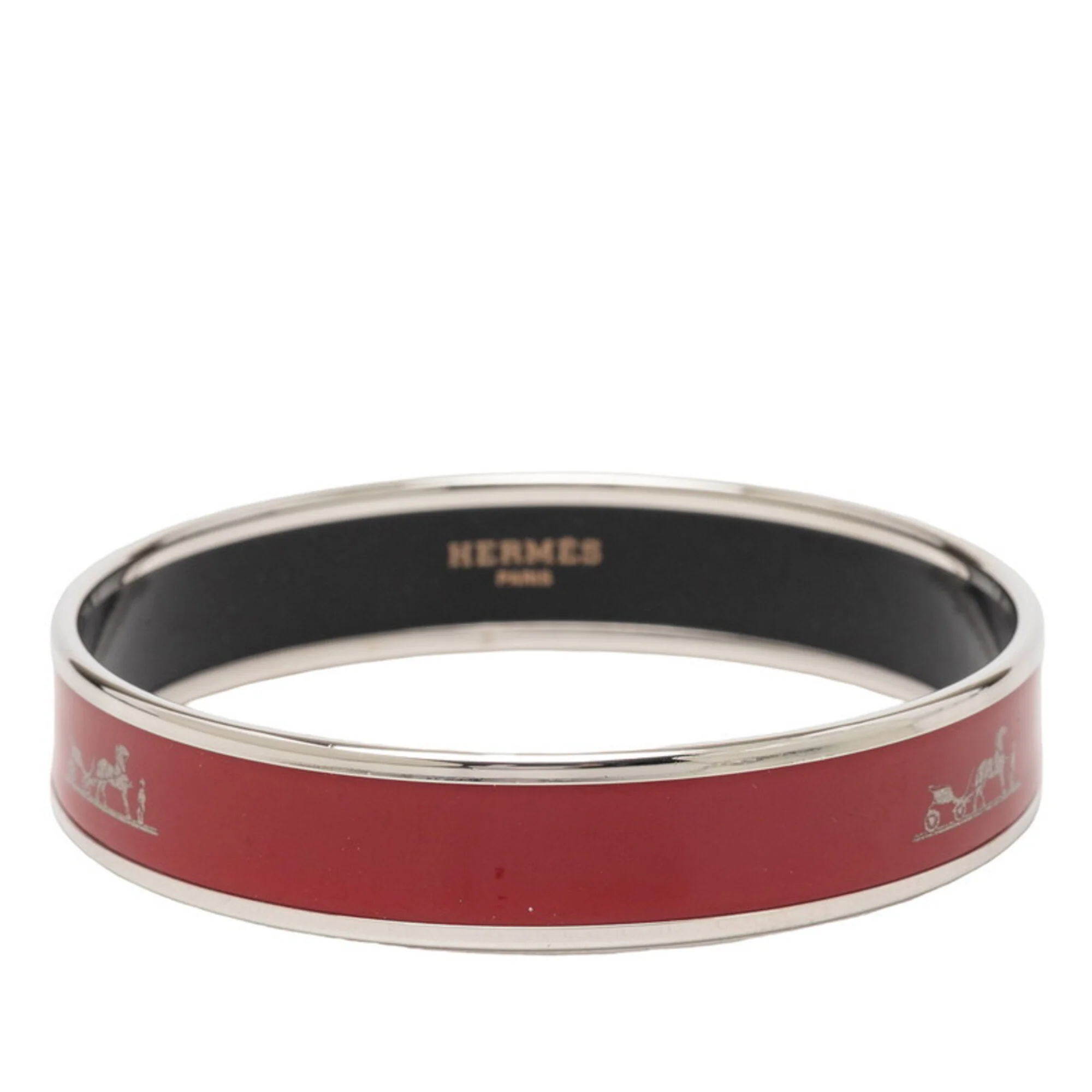 Enamel Cloisonné Bangle Metal Bordeaux and Silver Bracelet - Image 2