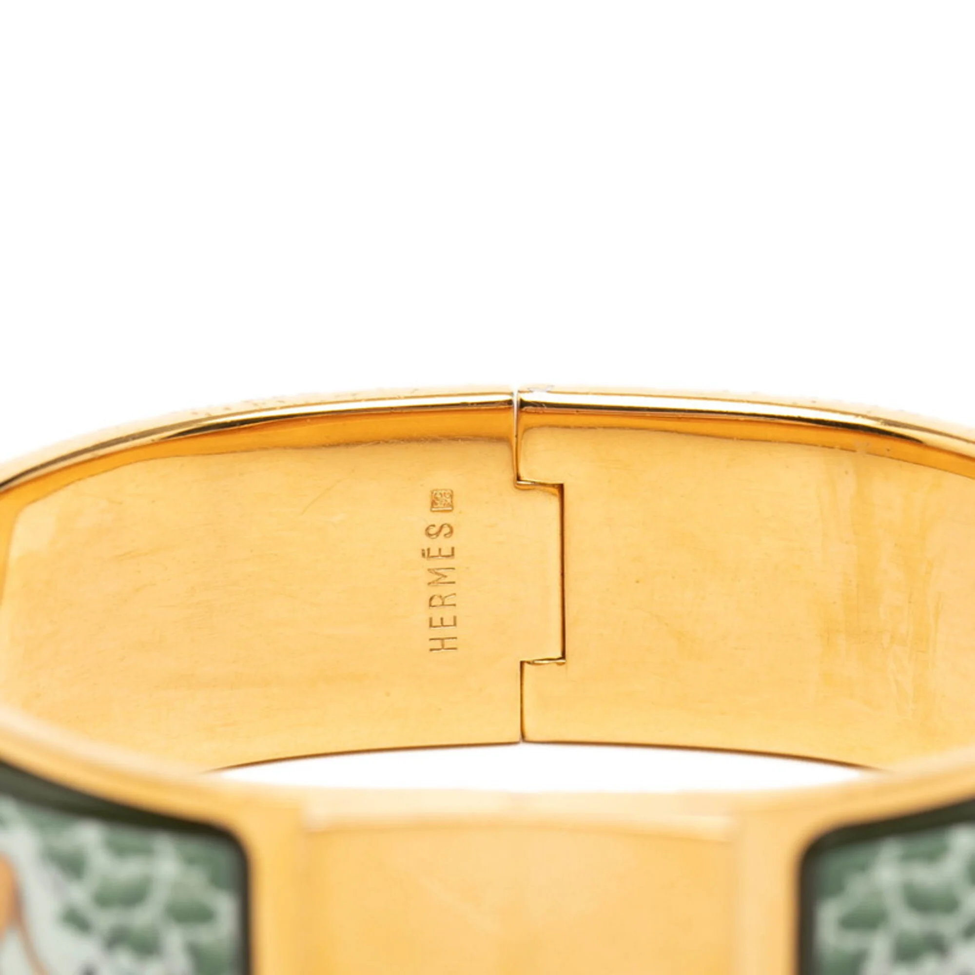 Enamel Cloisonne Loquet Bracelet Gold Plated Green and Brown - Image 5