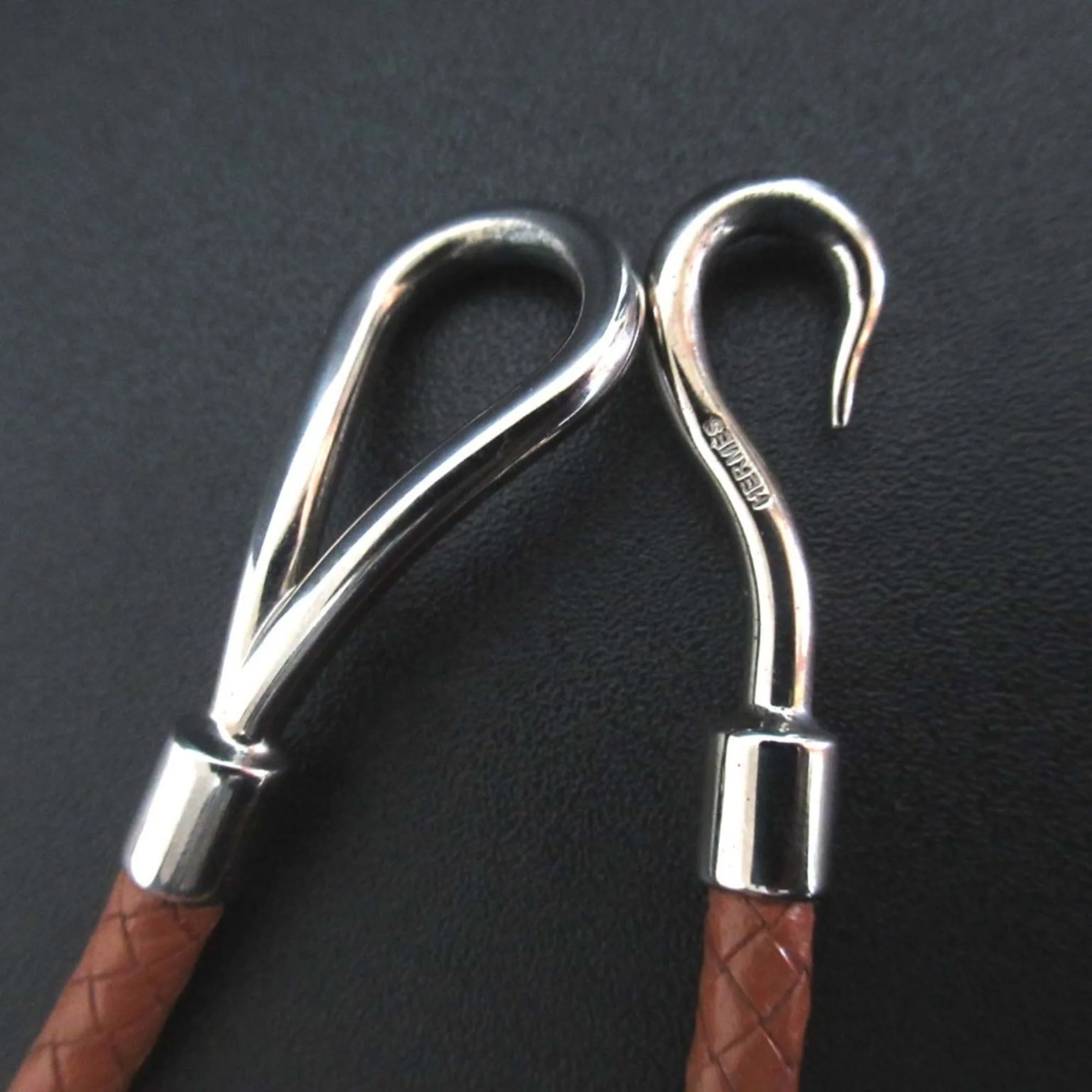 Jumbo Intrecciato Double Choker Bracelet Brown and Silver Hardware - Image 3