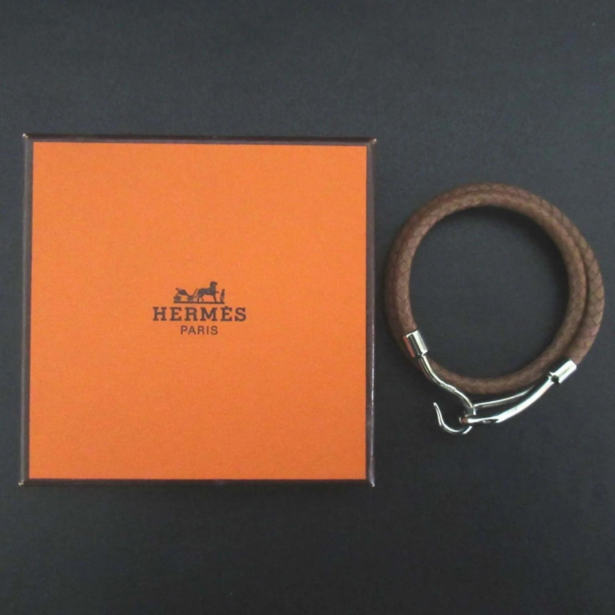 Jumbo Intrecciato Double Choker Bracelet Brown and Silver Hardware - Image 5