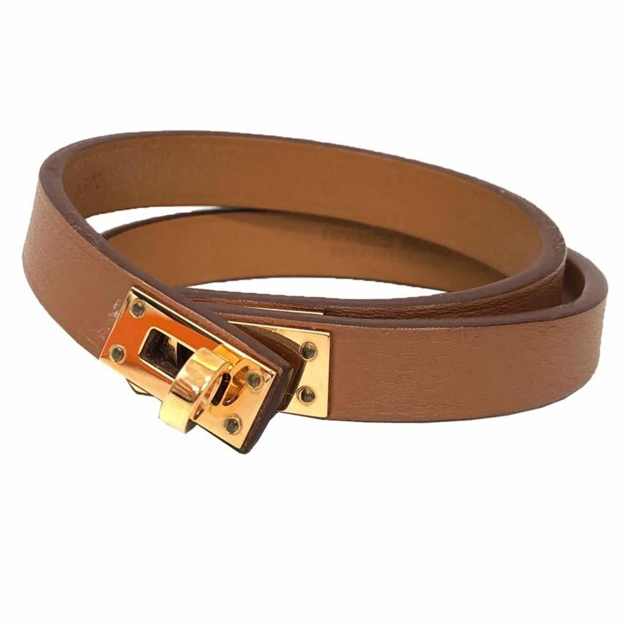 Kelly Double Tour Bracelet Swift Leather Camel and Pink Mini