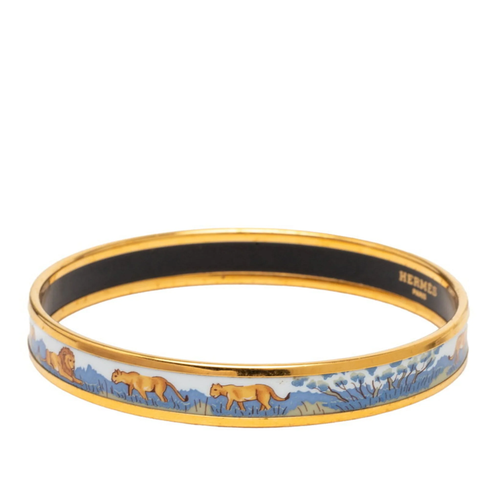 Lion Motif Bracelet Enamel and Gold Plated Blue and White - Image 2