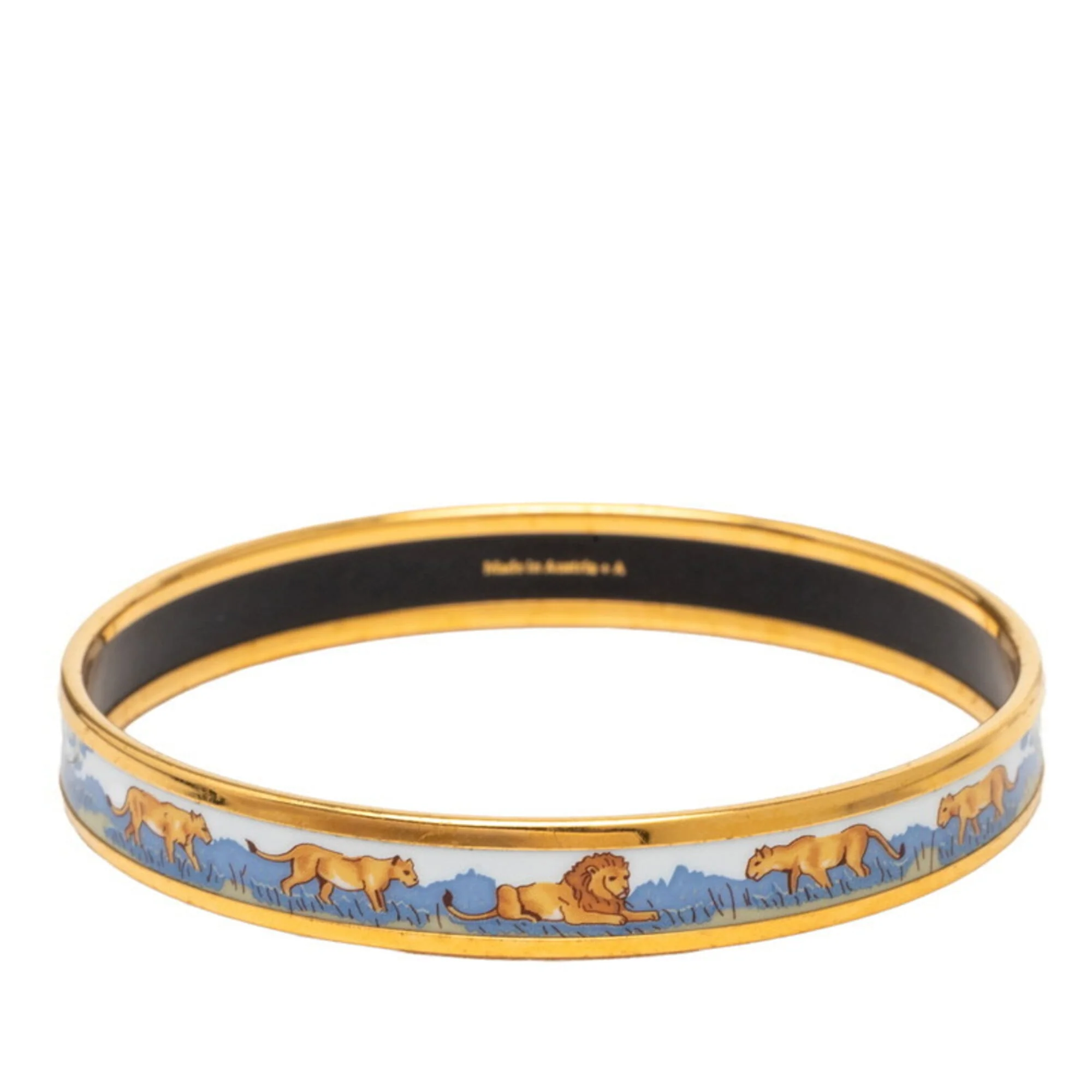 Lion Motif Bracelet Enamel and Gold Plated Blue and White - Image 3
