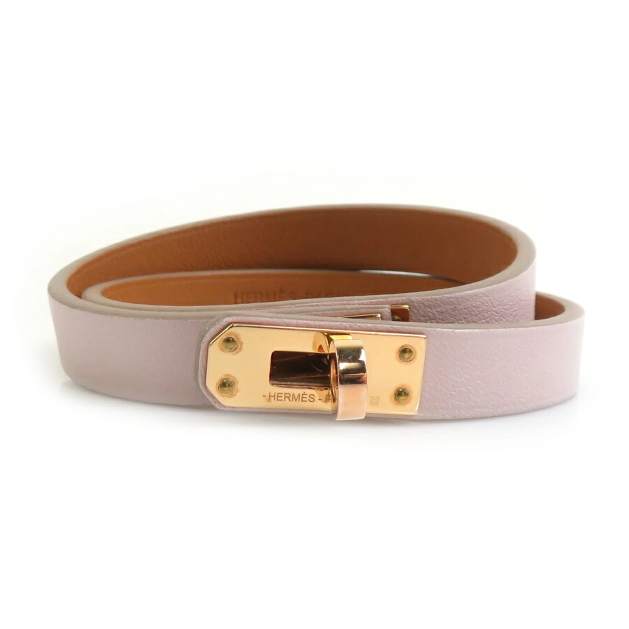 Mini Kelly Double Tour Bracelet Leather and Metal Mauve Pink and Pink Gold
