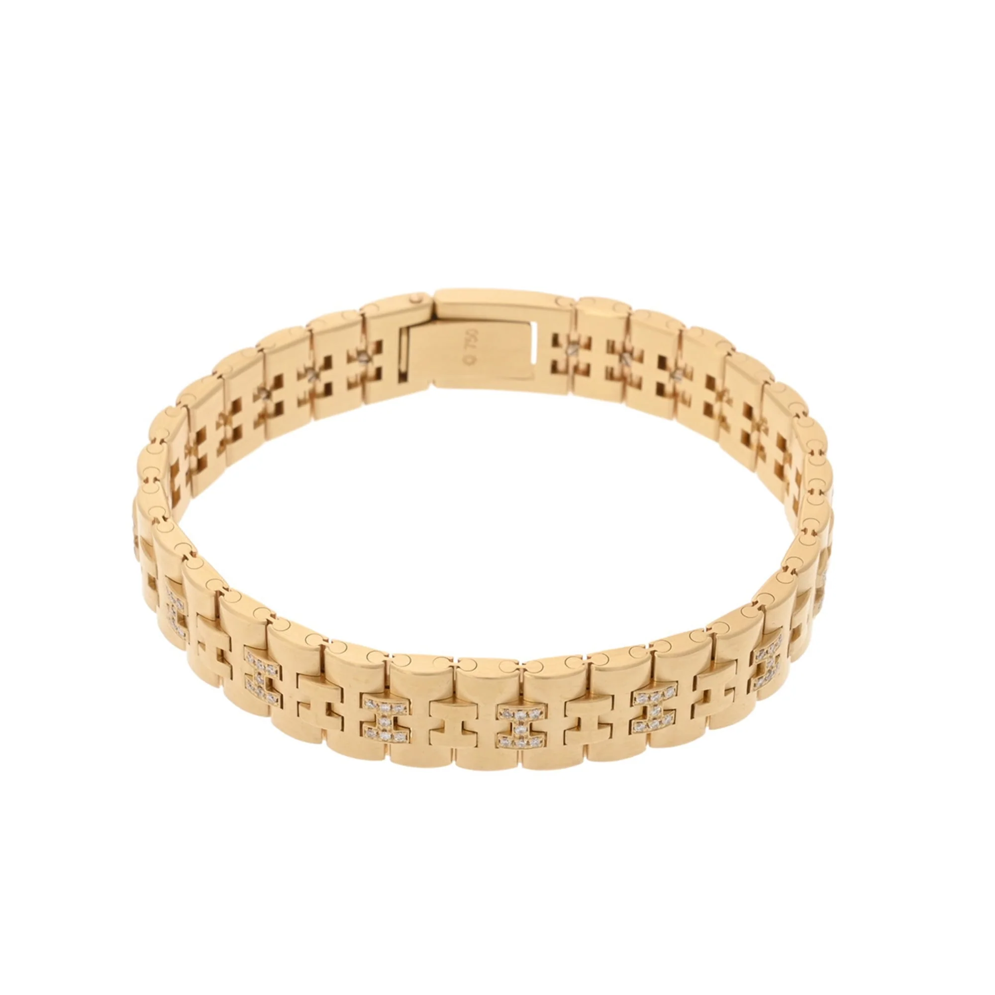 Vintage H Link Bracelet 18K Yellow Gold with Diamond - Image 2