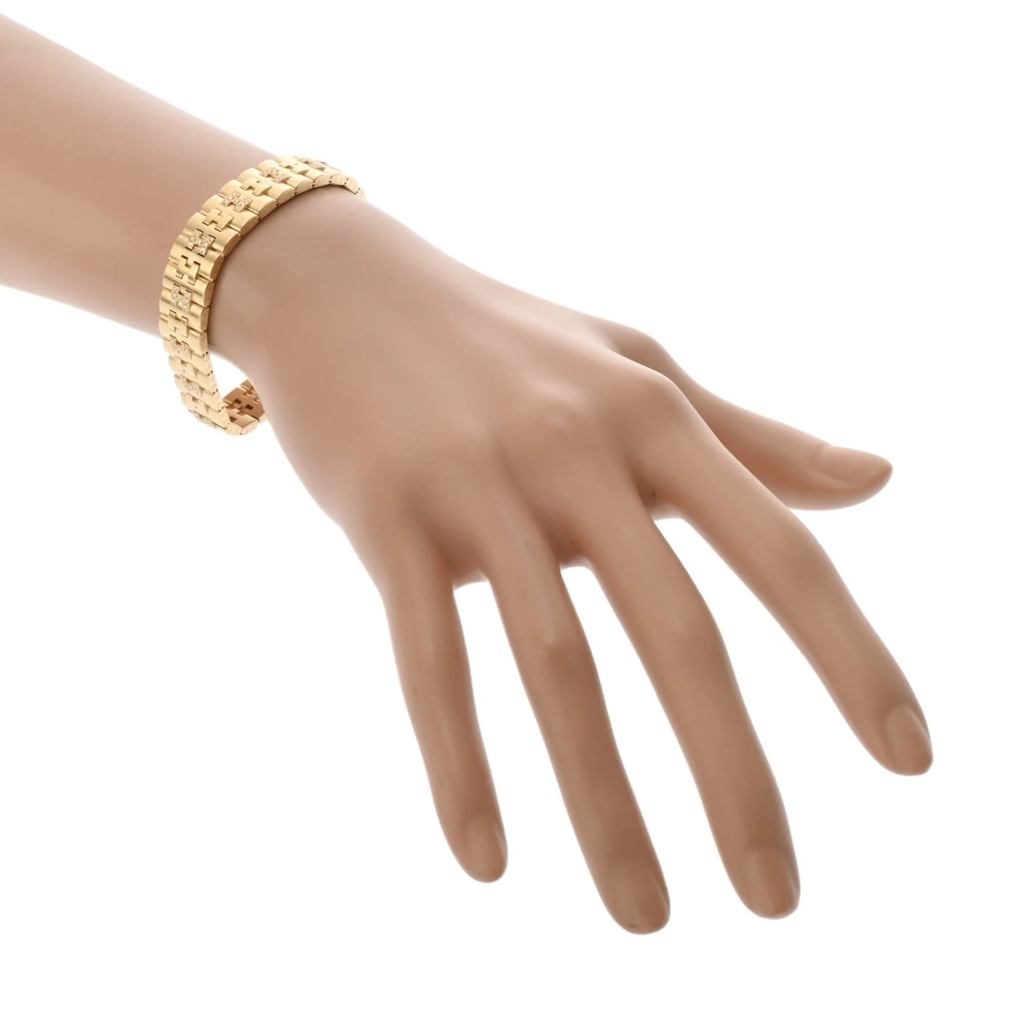 Vintage H Link Bracelet 18K Yellow Gold with Diamond - Image 8