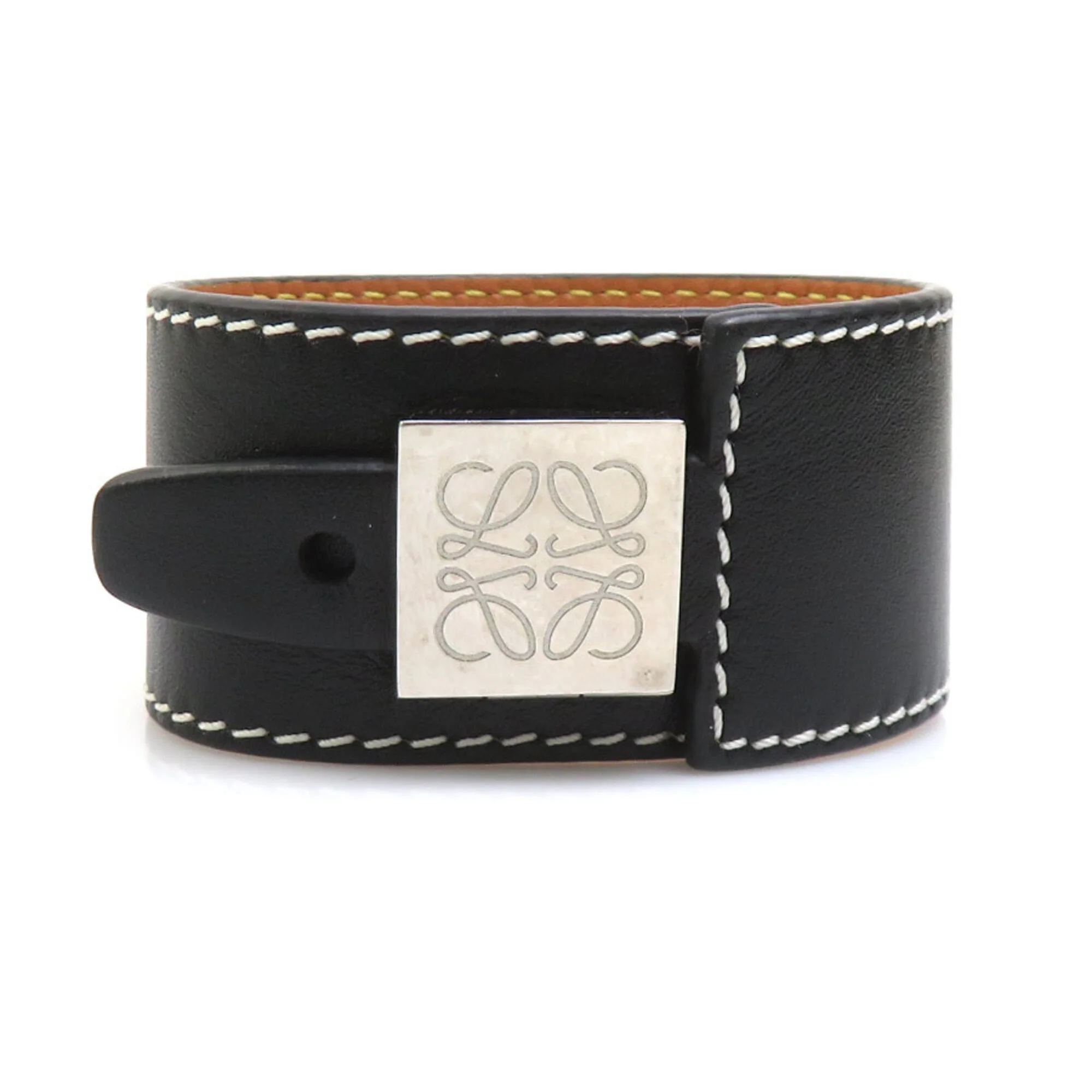 Bracelet Leather and Metal Black and Silver