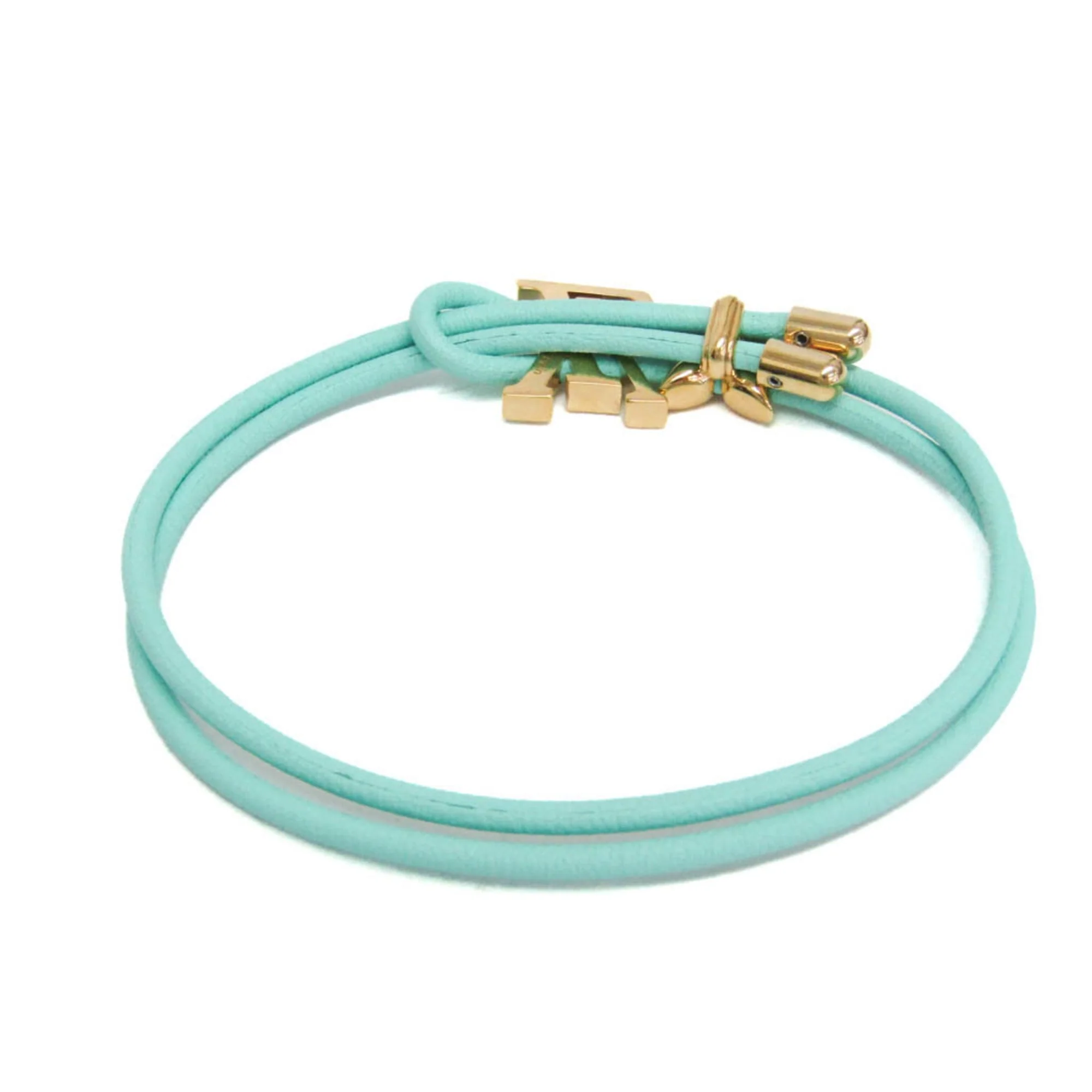 Bangle Gold and Leather Light Blue Green Bracelet - Image 3