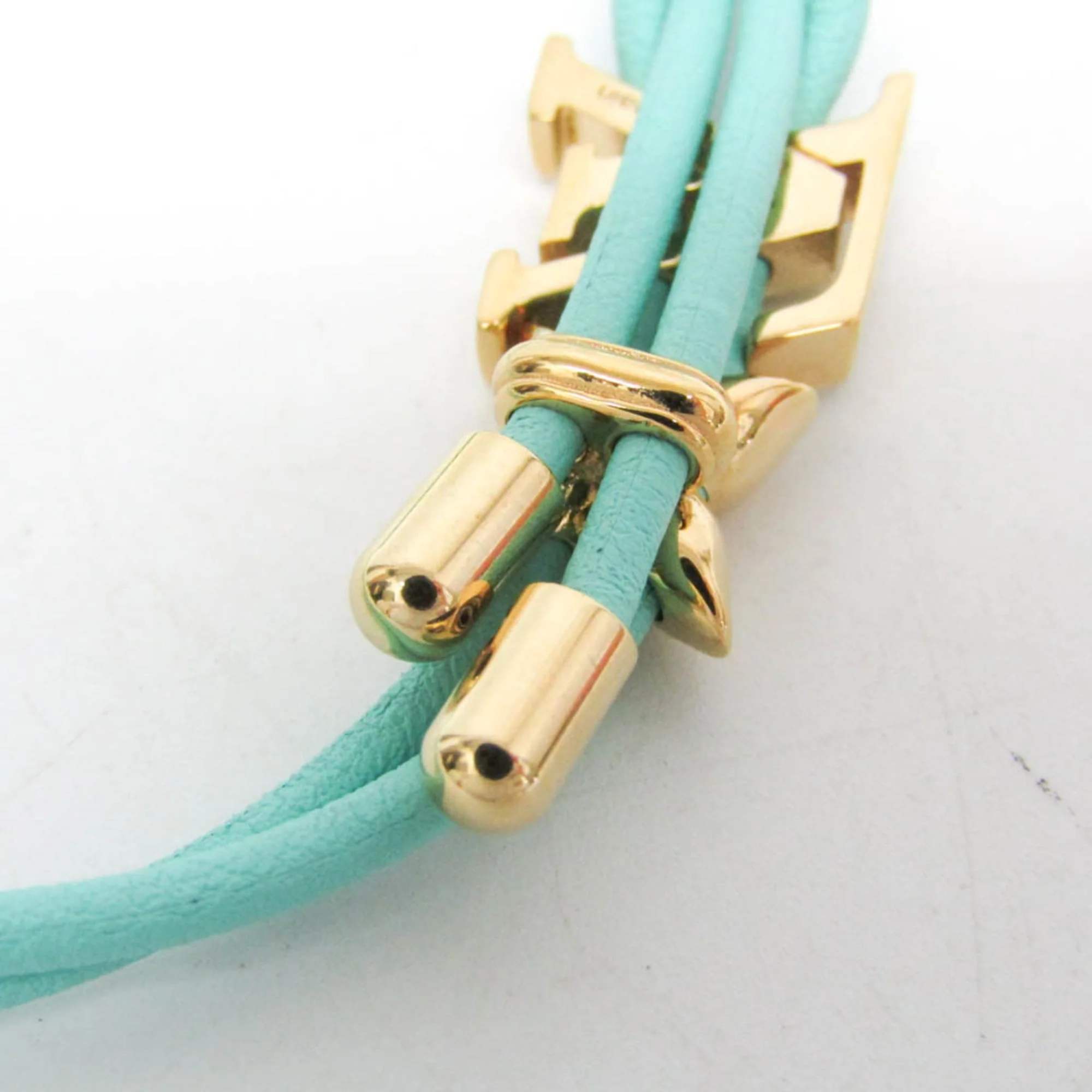Bangle Gold and Leather Light Blue Green Bracelet - Image 8