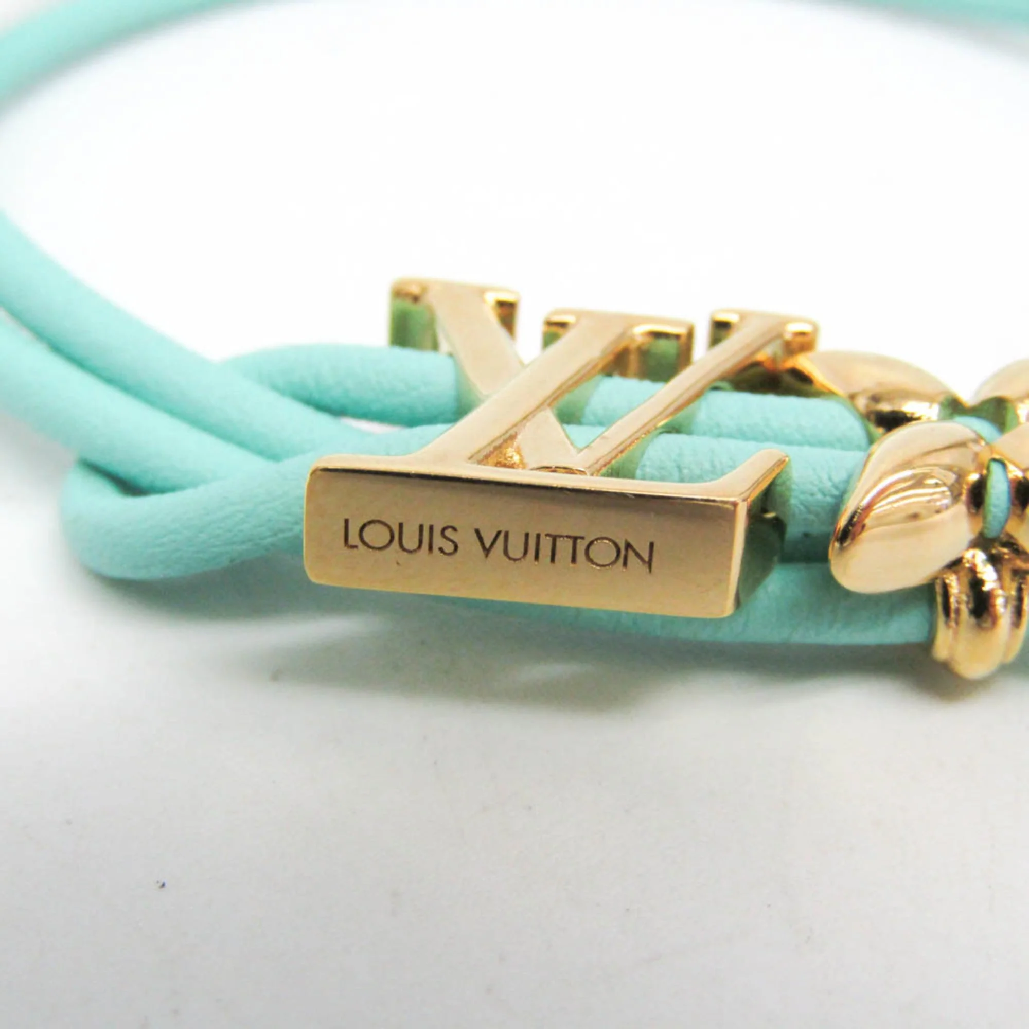 Bangle Gold and Leather Light Blue Green Bracelet - Image 9