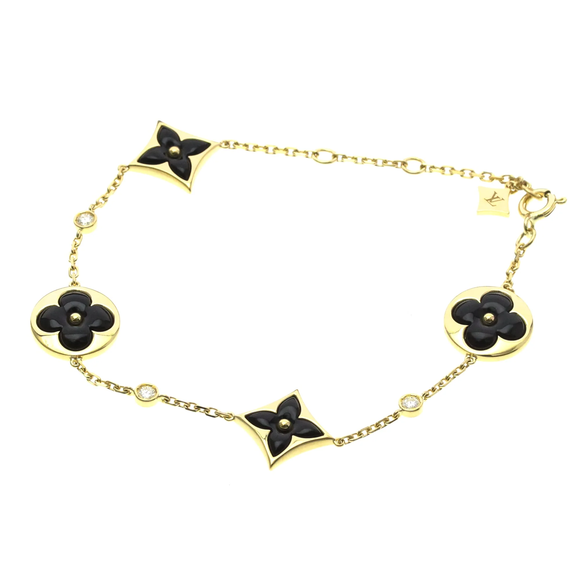Charm Bracelet 18K Yellow Gold with Diamond and Onyx