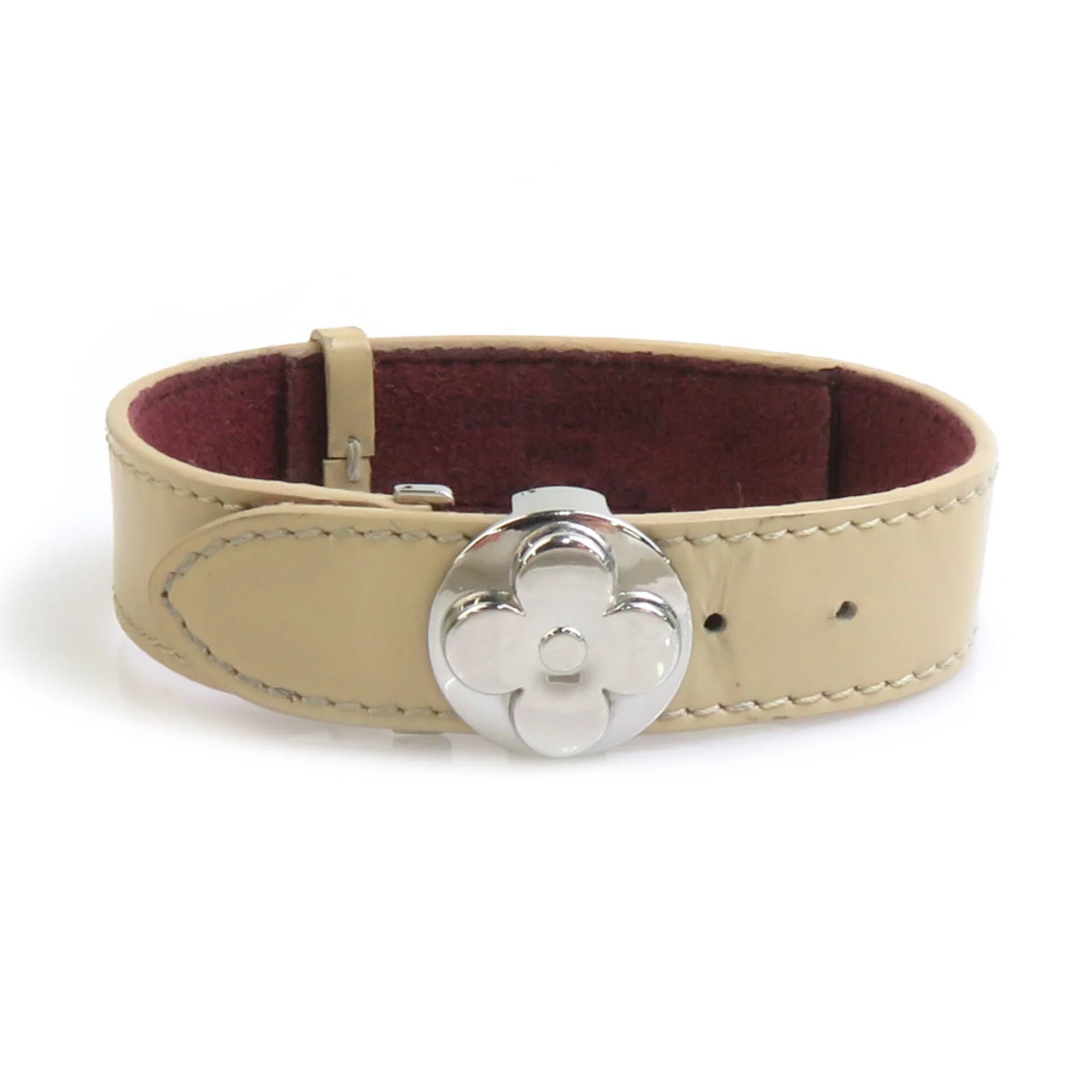 Charm Bracelet Leather and Metal Beige and Silver