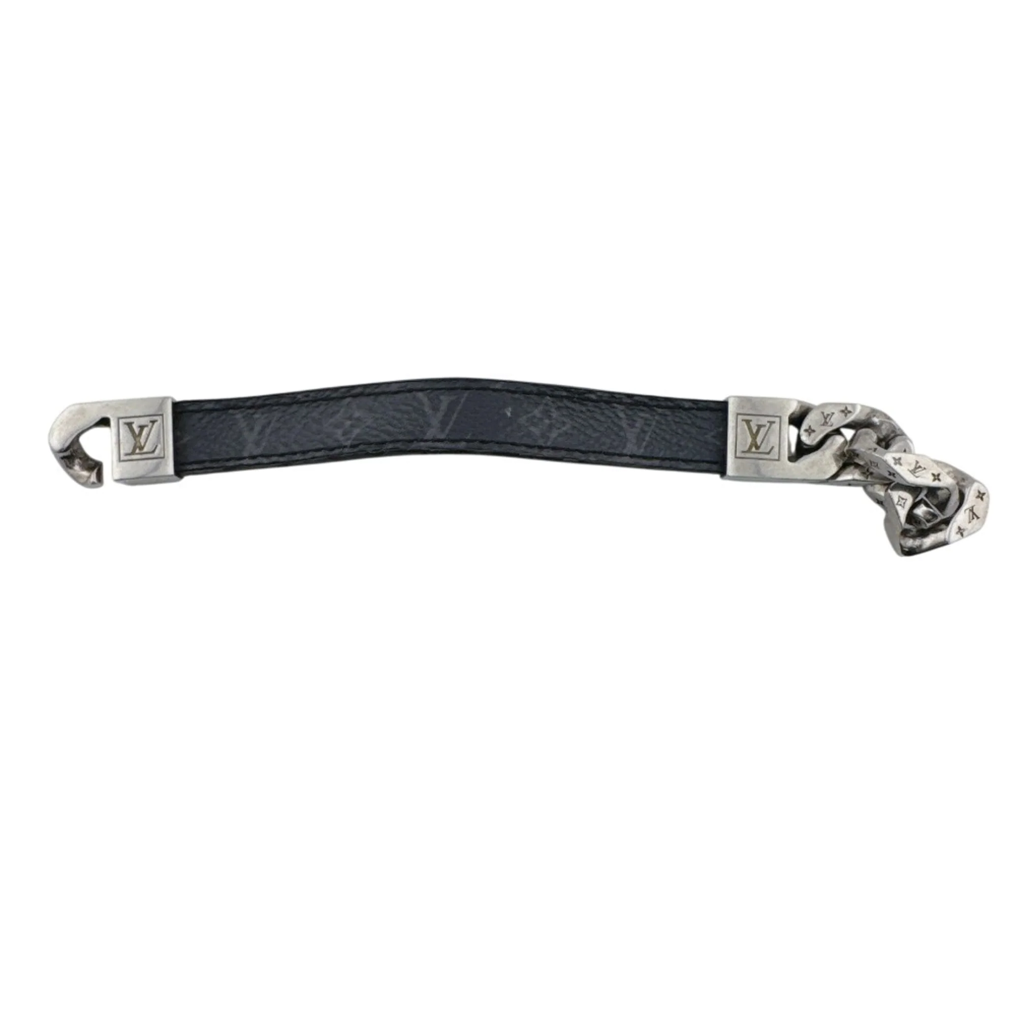 Charm Bracelet Leather and Metal Black and Silver - Image 3