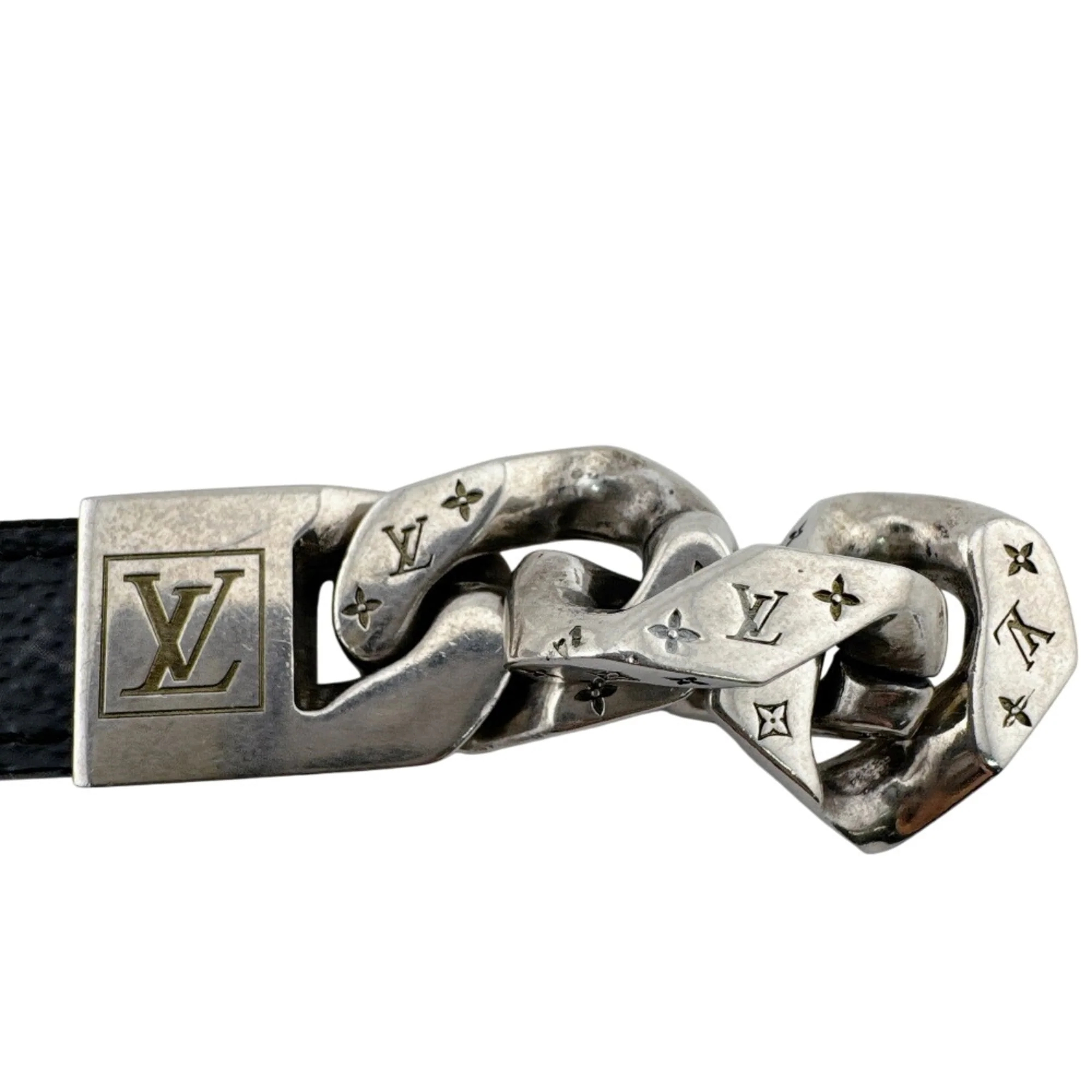 Charm Bracelet Leather and Metal Black and Silver - Image 6