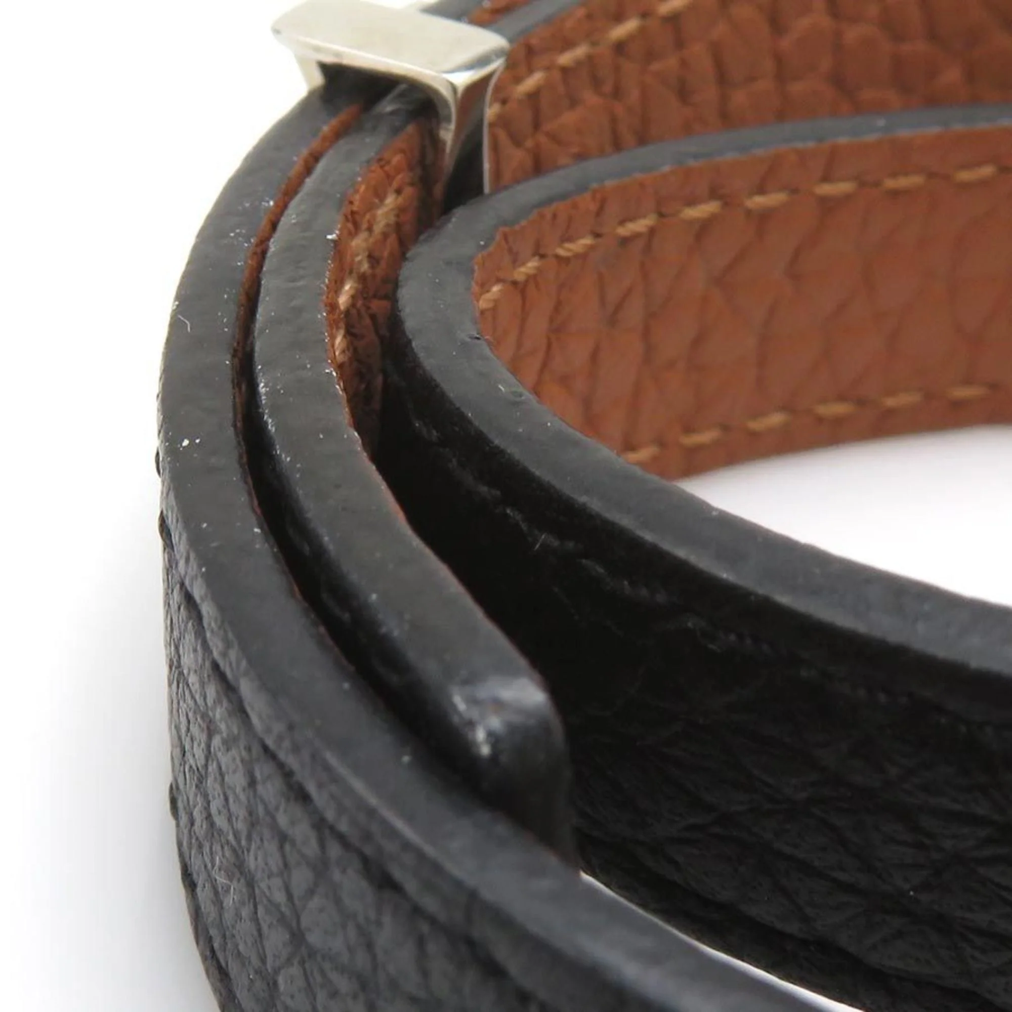Charm Bracelet Leather and Metal Black Brown Silver - Image 6
