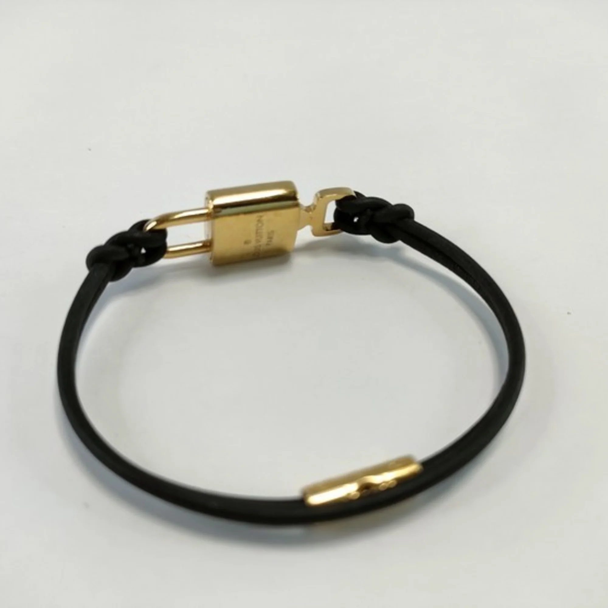 Padlock Bracelet Leather and Metal Black and Gold - Image 2