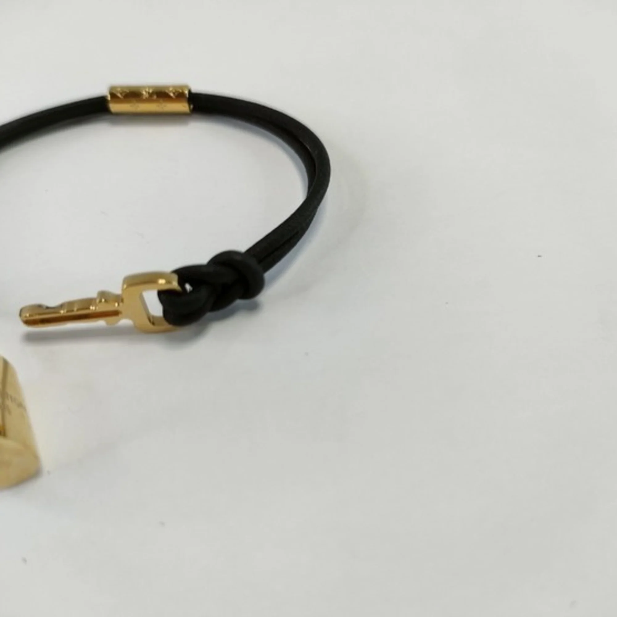 Padlock Bracelet Leather and Metal Black and Gold - Image 4