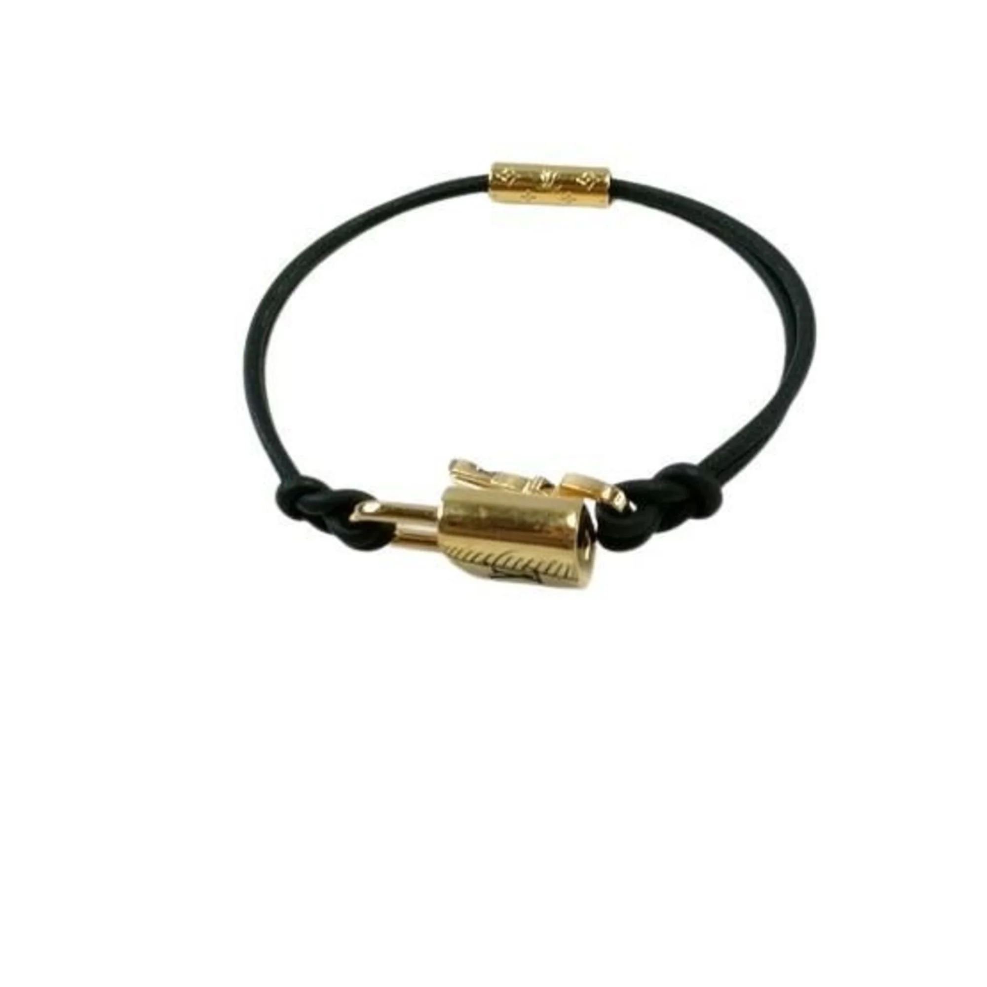 Padlock Bracelet Leather and Metal Black and Gold - Image 7
