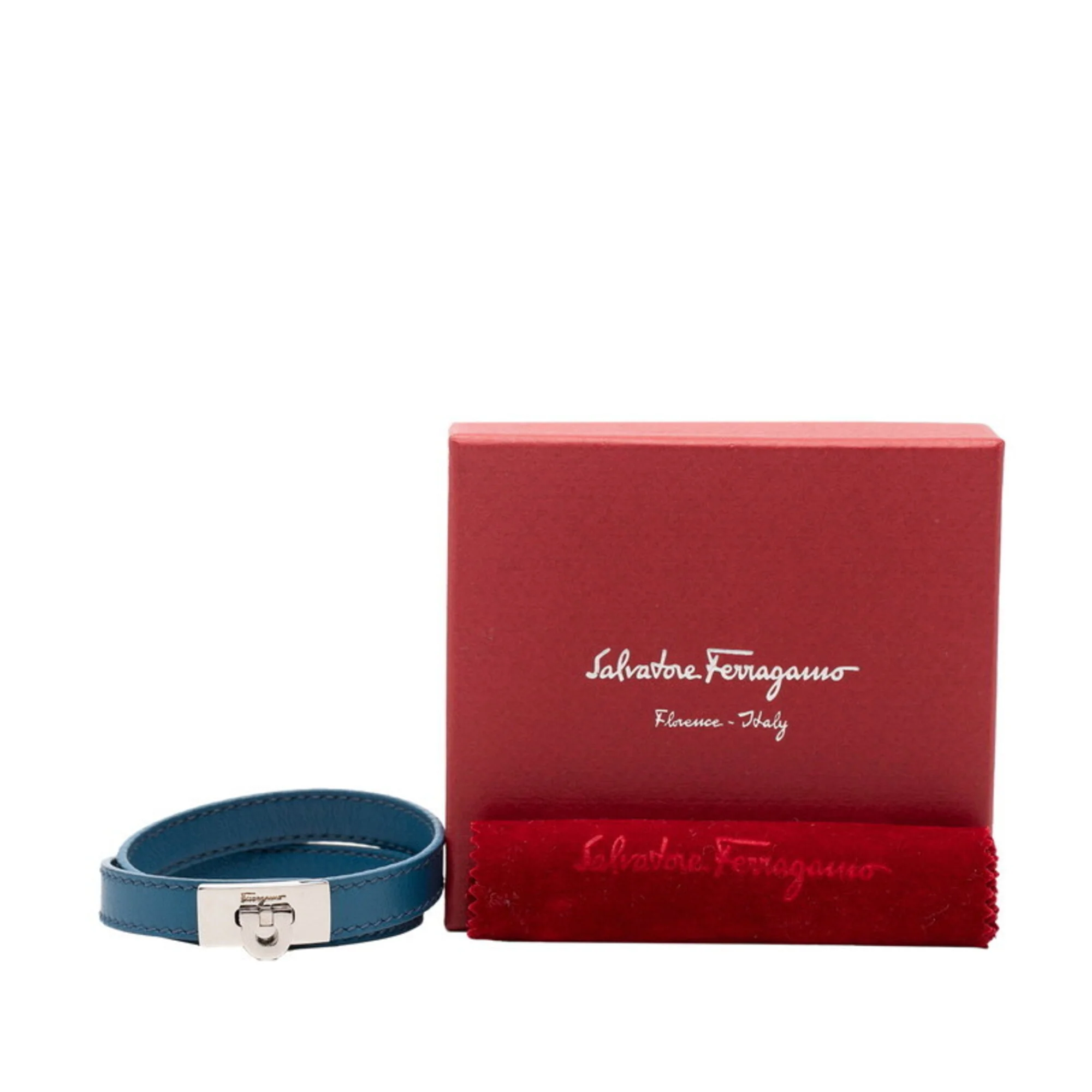 Gancini Bracelet Leather and Metal Blue - Image 6