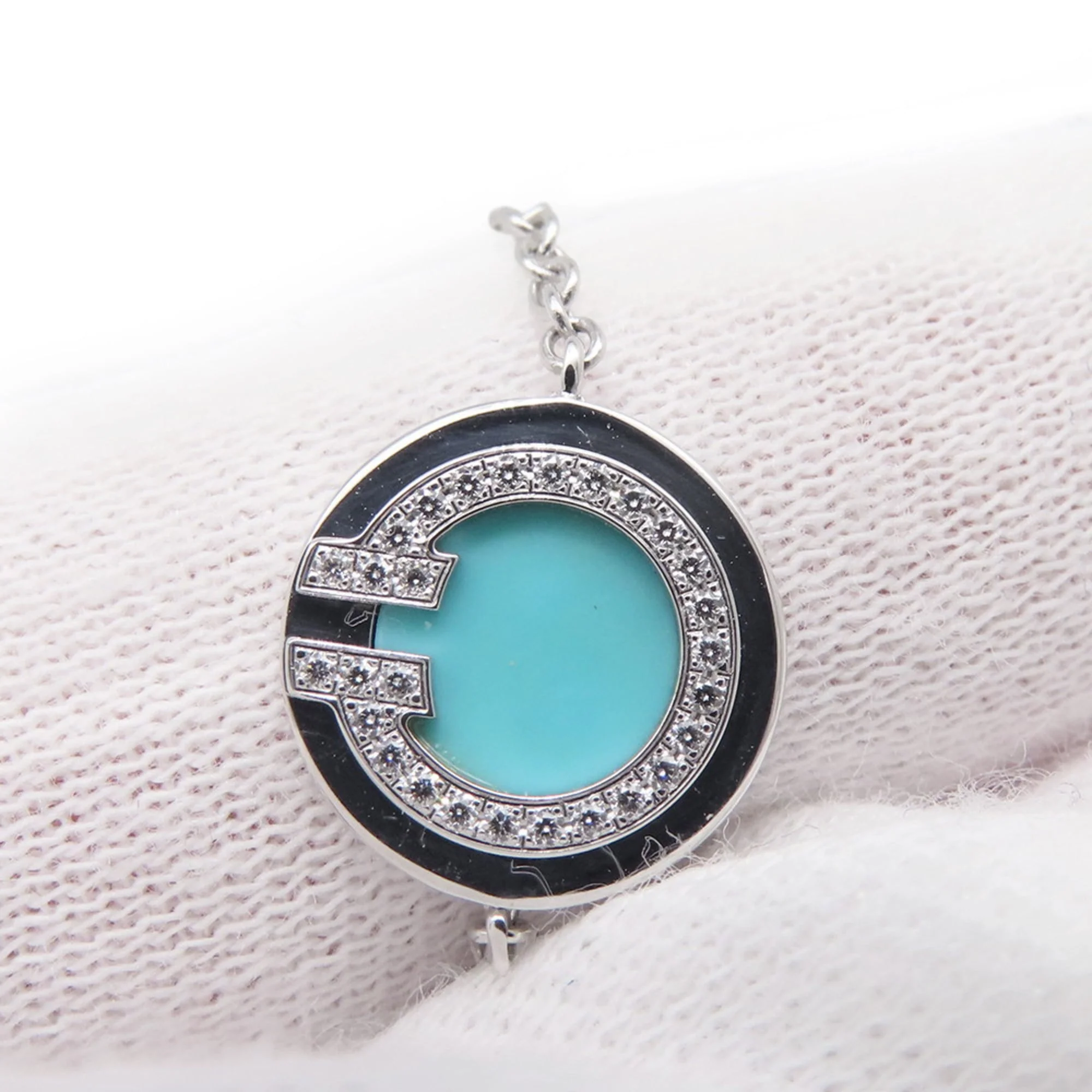 Bracelet 18K White Gold with Diamond and Turquoise - Image 6