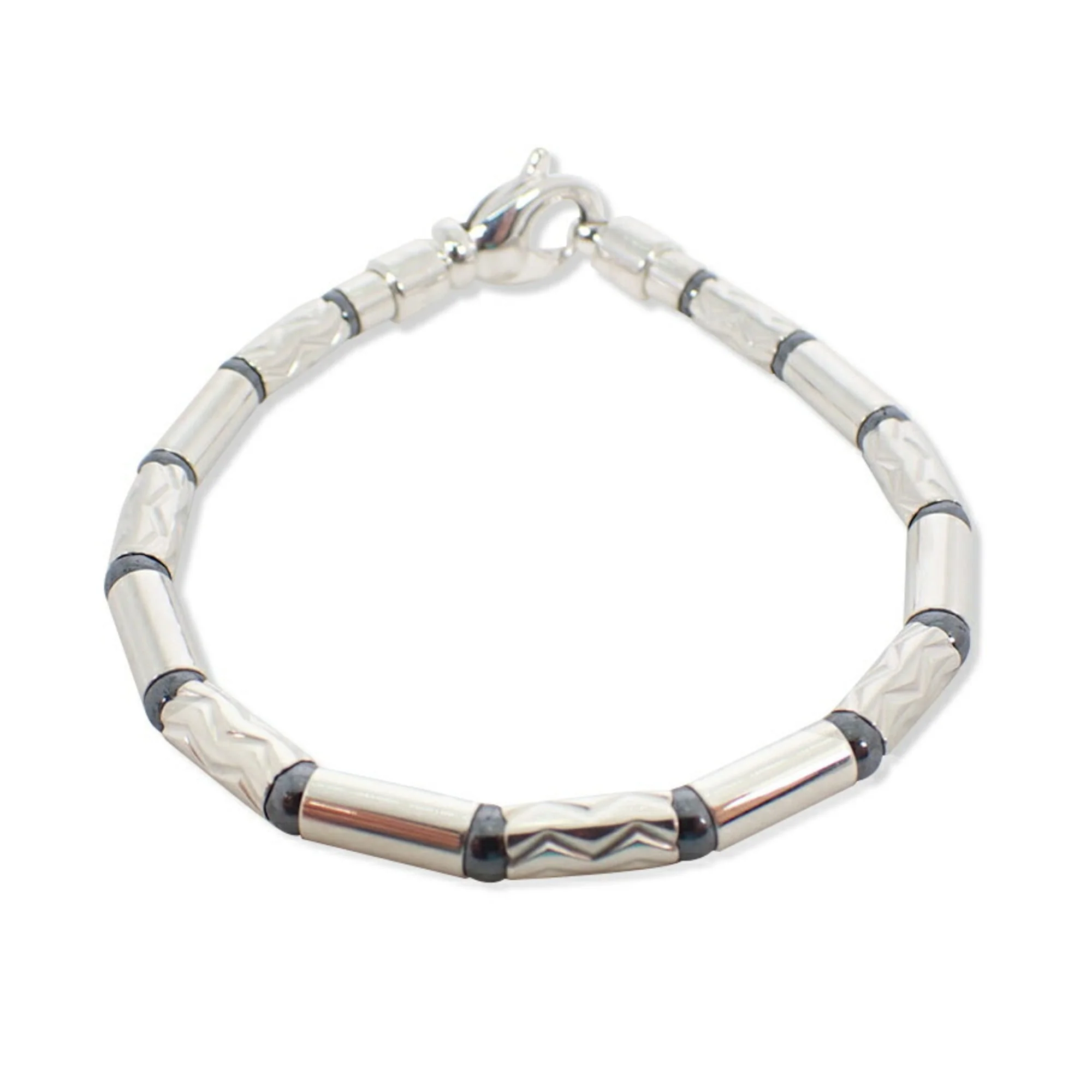 Charm Bracelet Sterling Silver with Aztec Zigzag Hematite