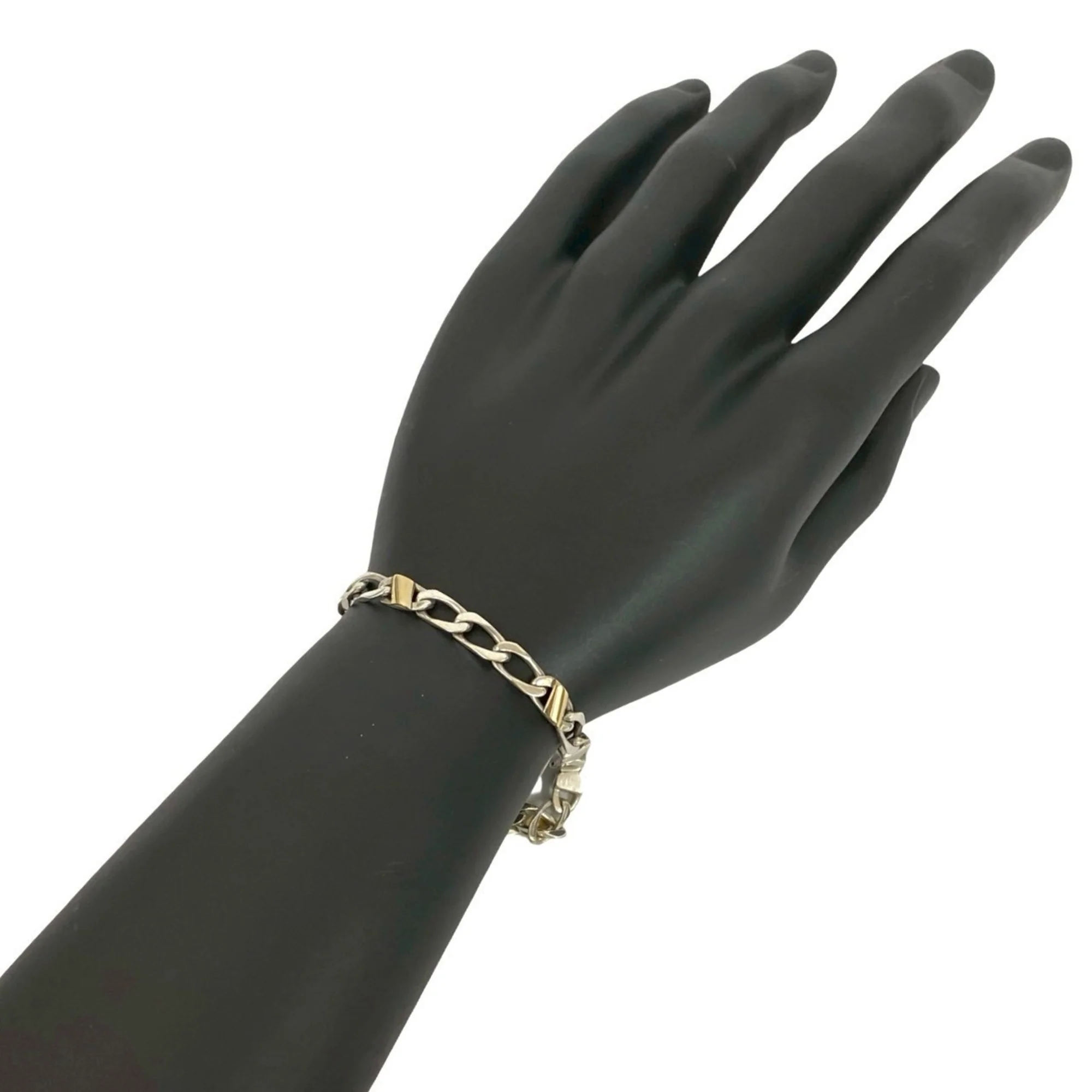 Figaro Chain Bracelet Sterling Silver and 18K Yellow Gold - Image 2