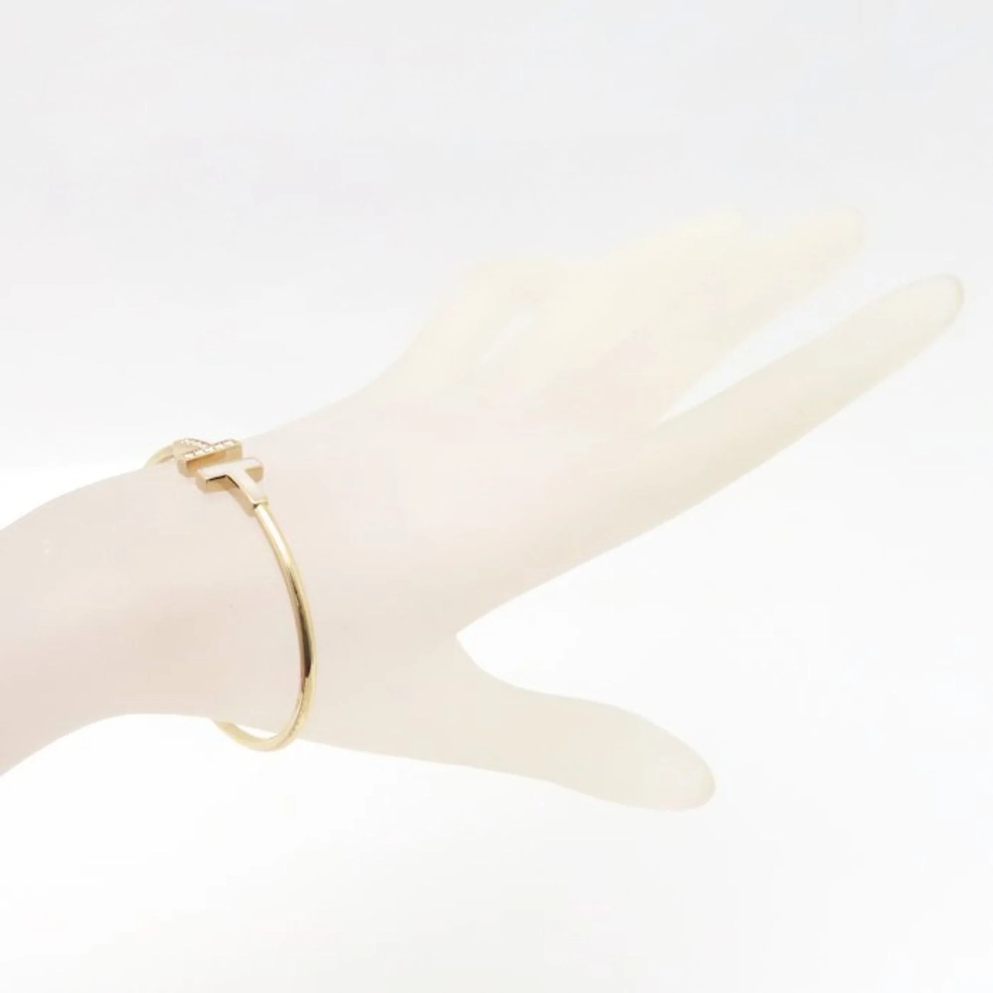 T Wire Bangle 18K Rose Gold with Mother of Pearl and Diamond Bracelet - Image 3
