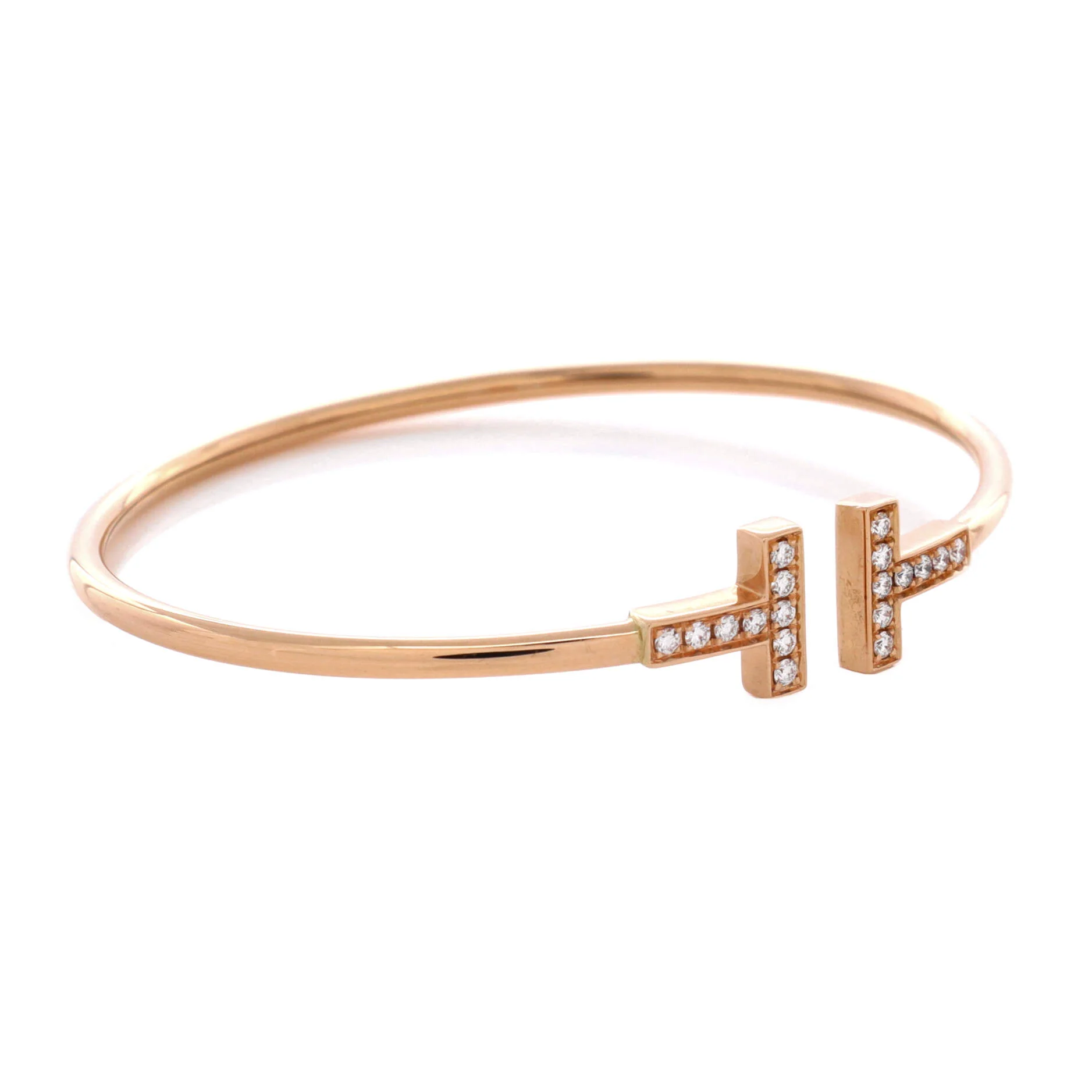 T Wire Bracelet 18K Rose Gold with Diamonds - Image 2