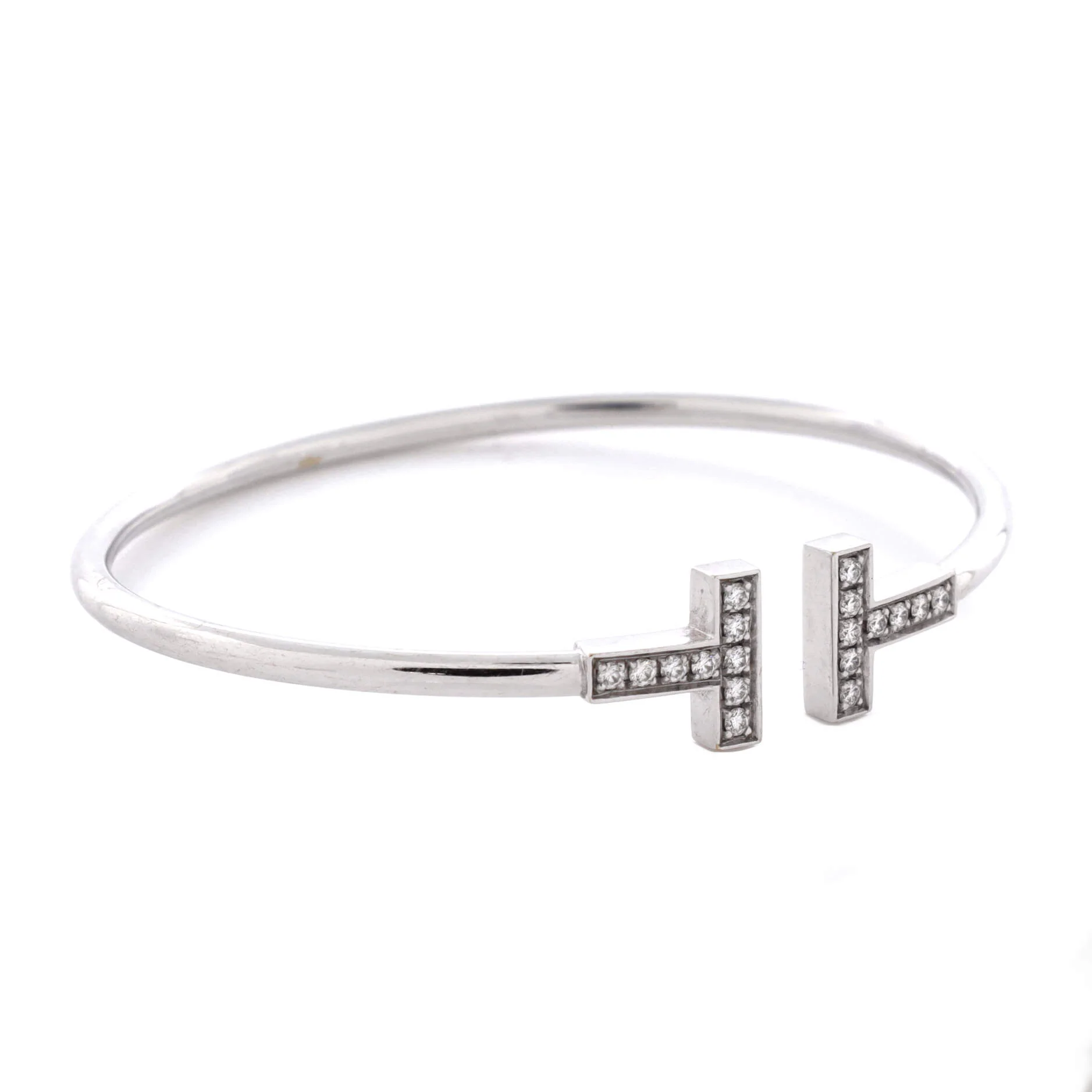 T Wire Bracelet 18K White Gold with Diamonds - Image 2