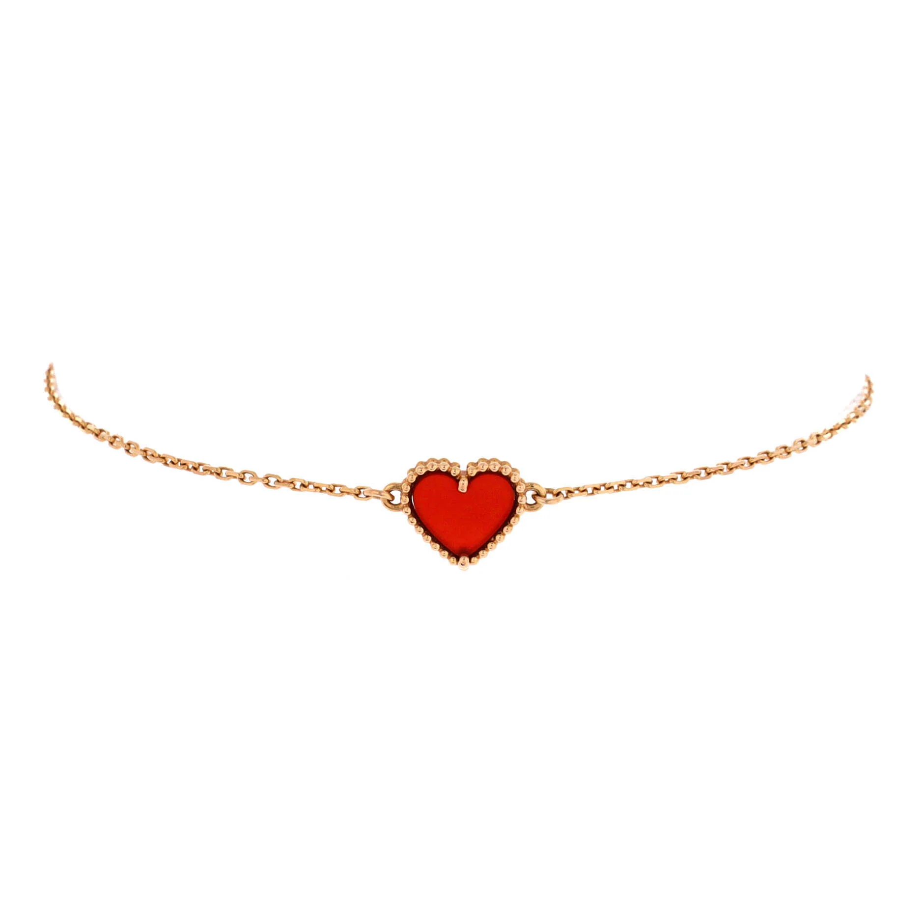 Sweet Alhambra Heart Bracelet 18K Rose Gold with Carnelian