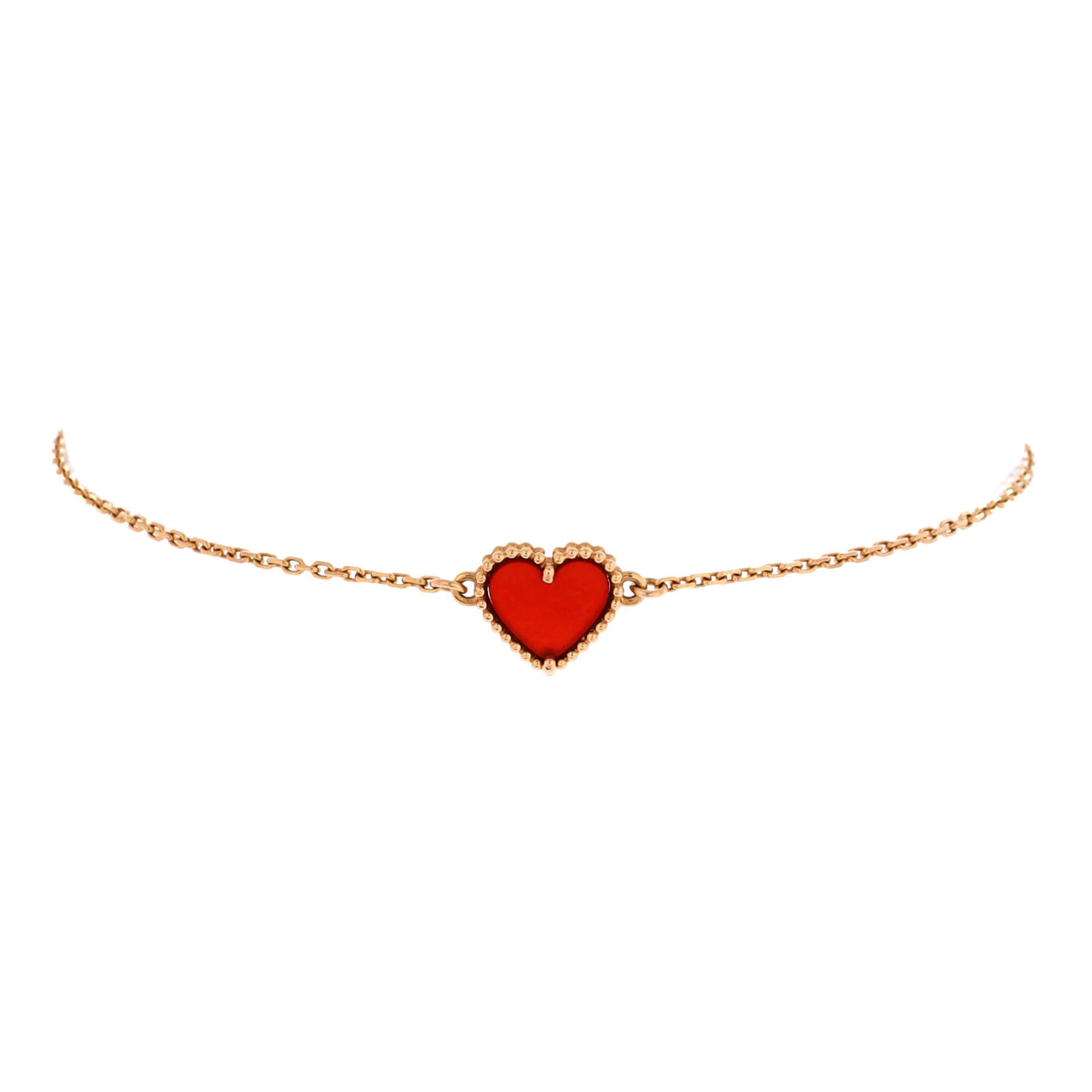 Sweet Alhambra Heart Bracelet 18K Rose Gold with Carnelian