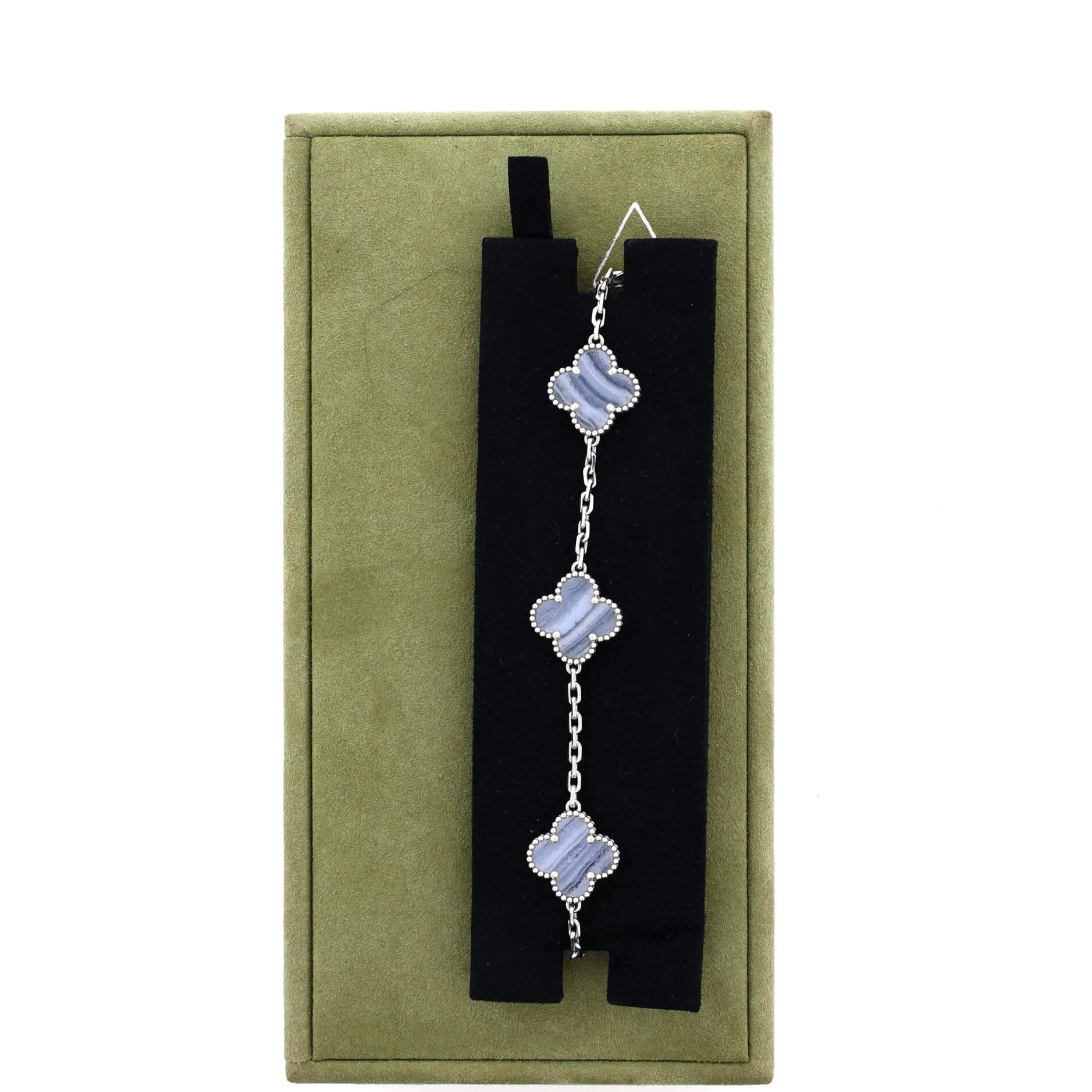 Vintage Alhambra 5 Motifs Bracelet 18K White Gold and Chalcedony - Image 2
