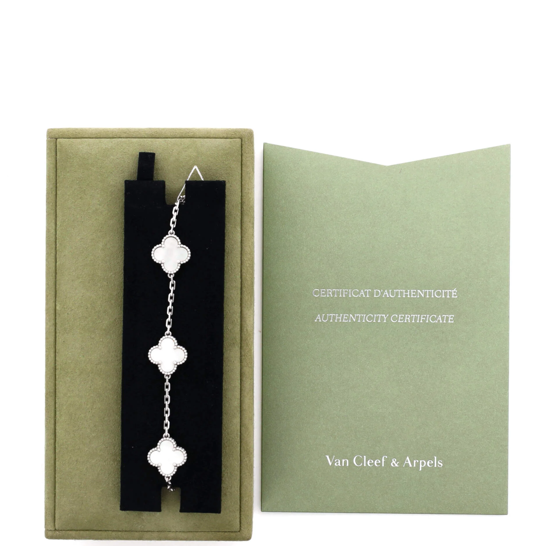 Vintage Alhambra 5 Motifs Bracelet 18K White Gold and Mother of Pearl - Image 2