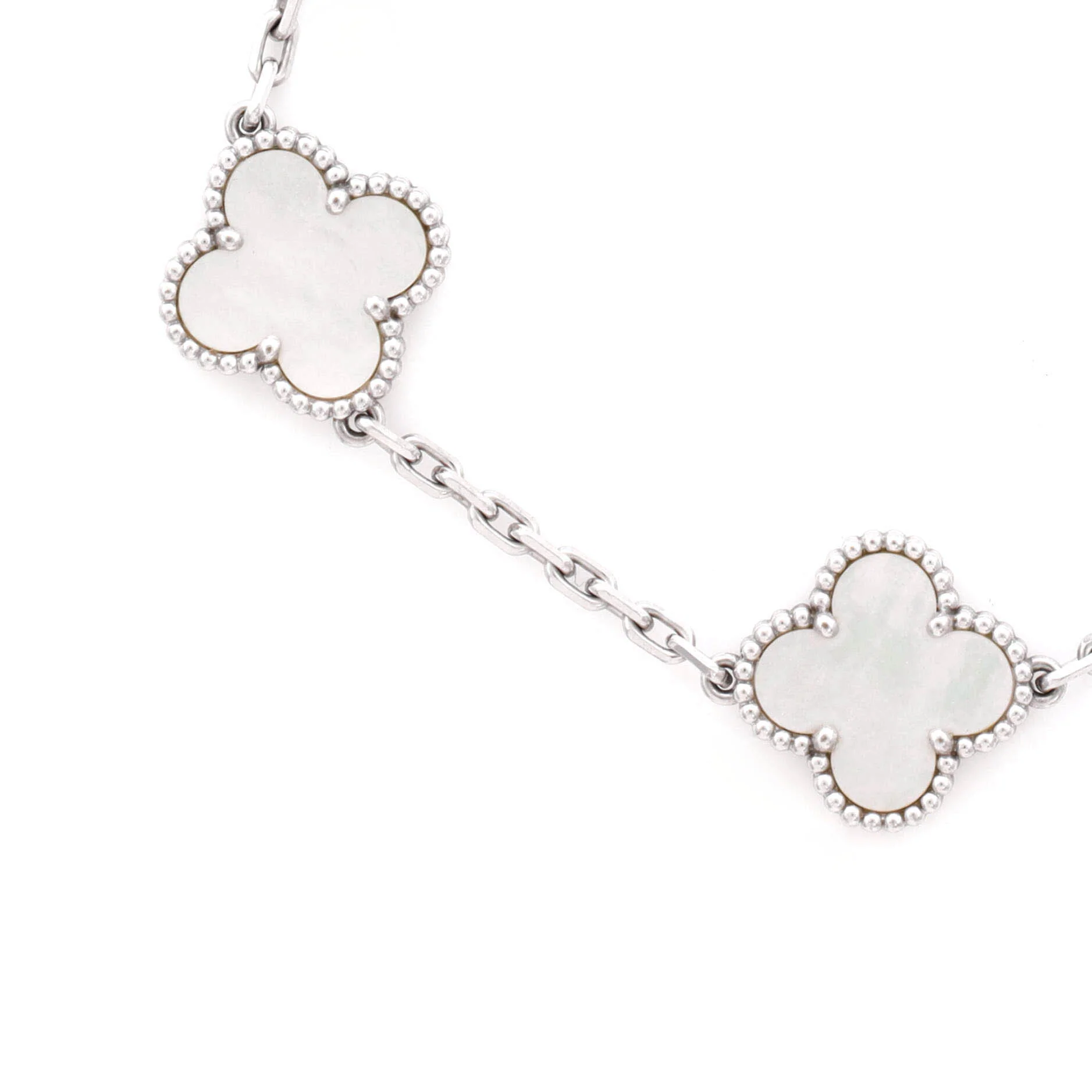 Vintage Alhambra 5 Motifs Bracelet 18K White Gold and Mother of Pearl - Image 3