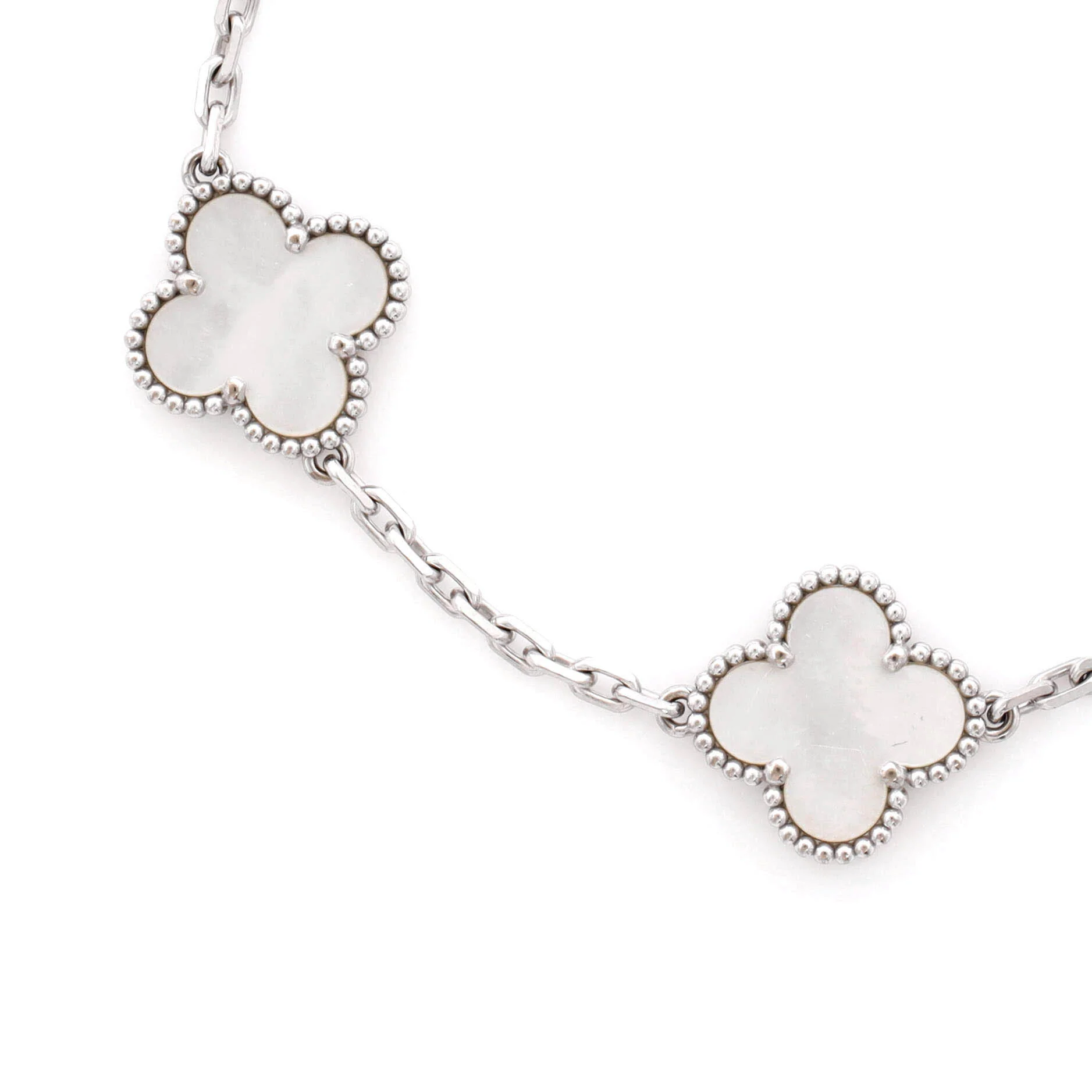 Vintage Alhambra 5 Motifs Bracelet 18K White Gold and Mother of Pearl - Image 2