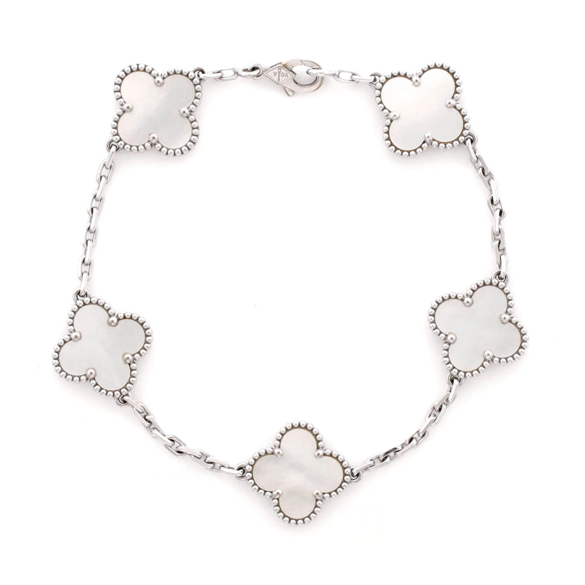 Vintage Alhambra 5 Motifs Bracelet 18K White Gold and Mother of Pearl