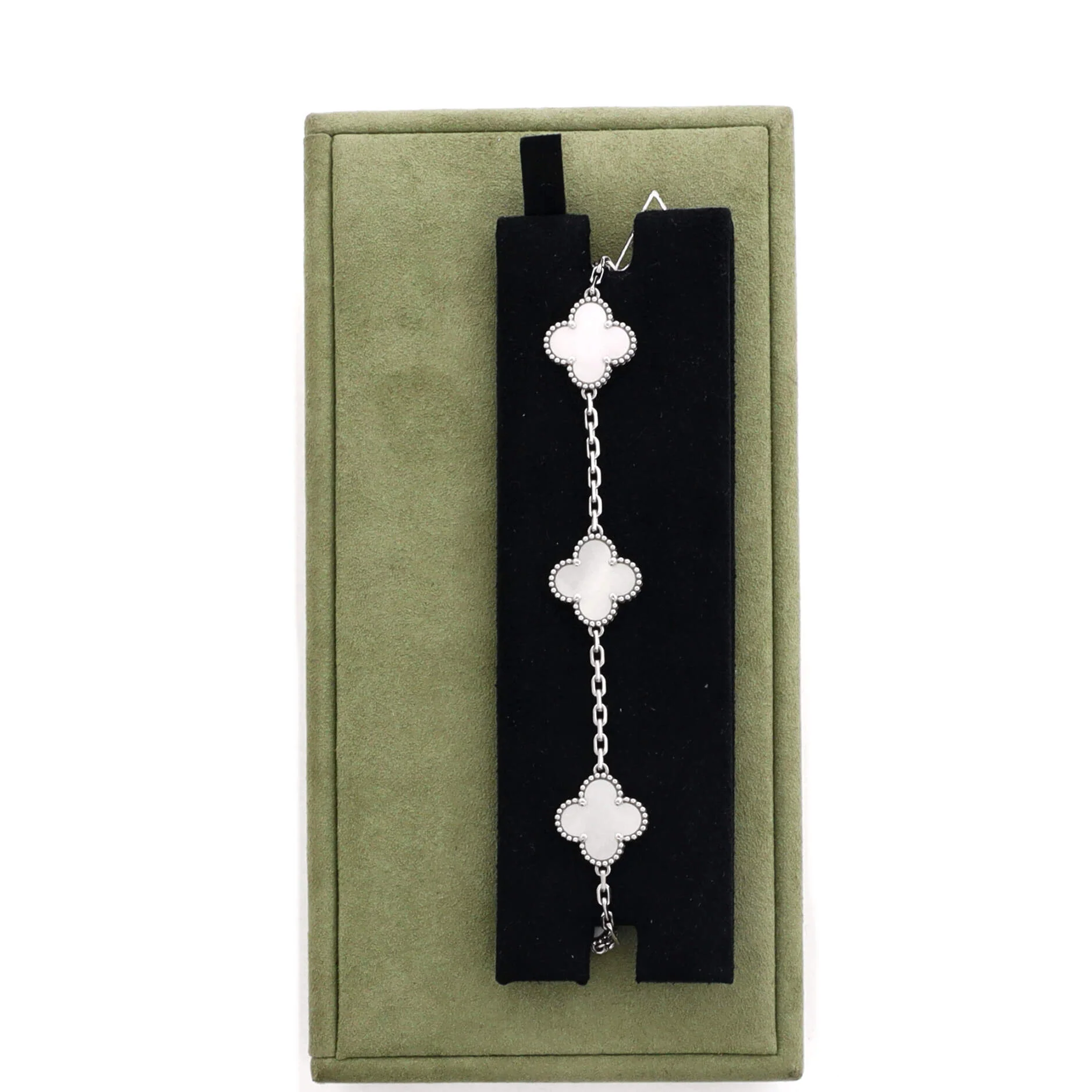 Vintage Alhambra 5 Motifs Bracelet 18K White Gold and Mother of Pearl - Image 2