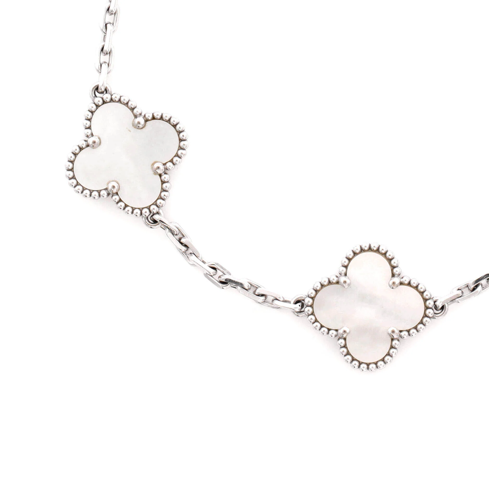 Vintage Alhambra 5 Motifs Bracelet 18K White Gold and Mother of Pearl - Image 3