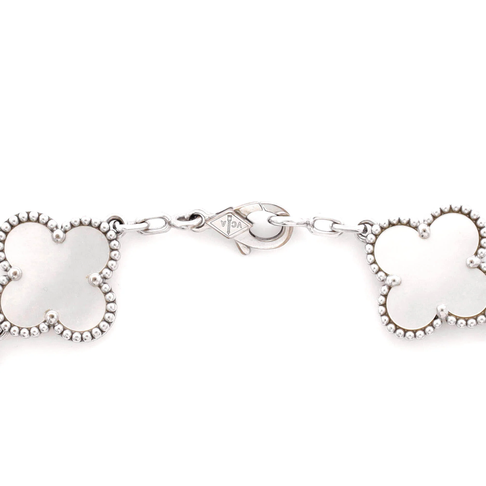 Vintage Alhambra 5 Motifs Bracelet 18K White Gold and Mother of Pearl - Image 4