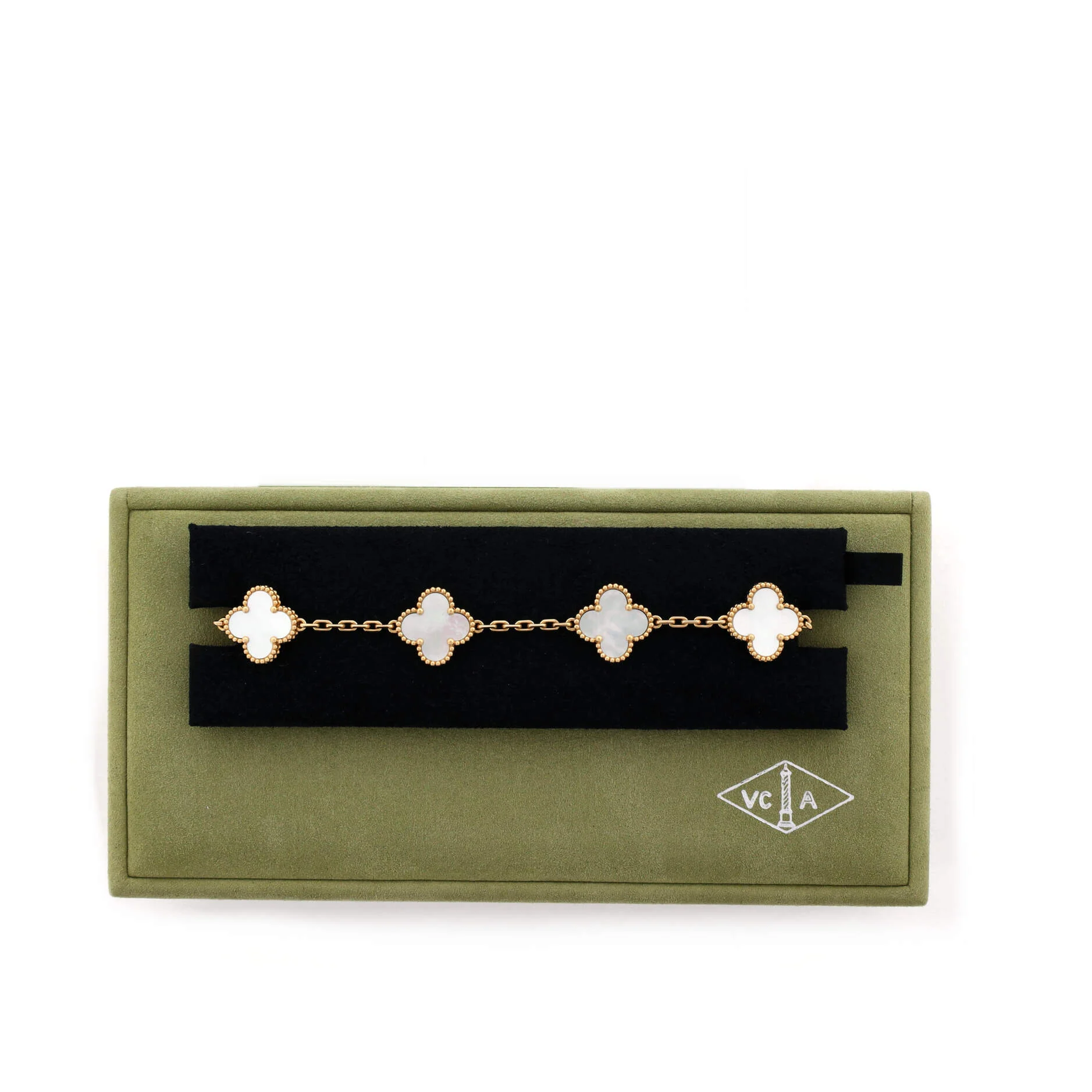 Vintage Alhambra 5 Motifs Bracelet 18K Yellow Gold and Mother of Pearl - Image 2