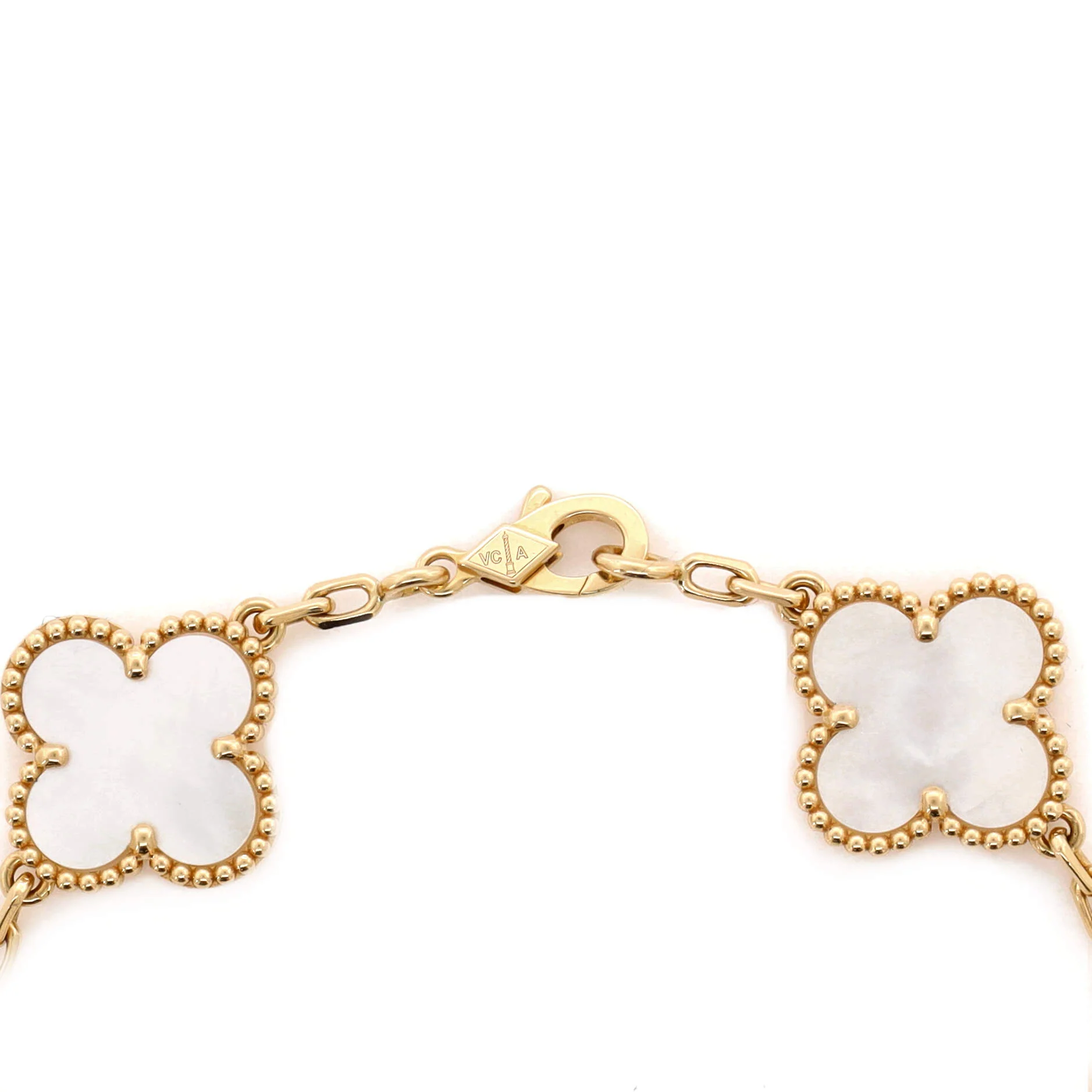 Vintage Alhambra 5 Motifs Bracelet 18K Yellow Gold and Mother of Pearl - Image 3