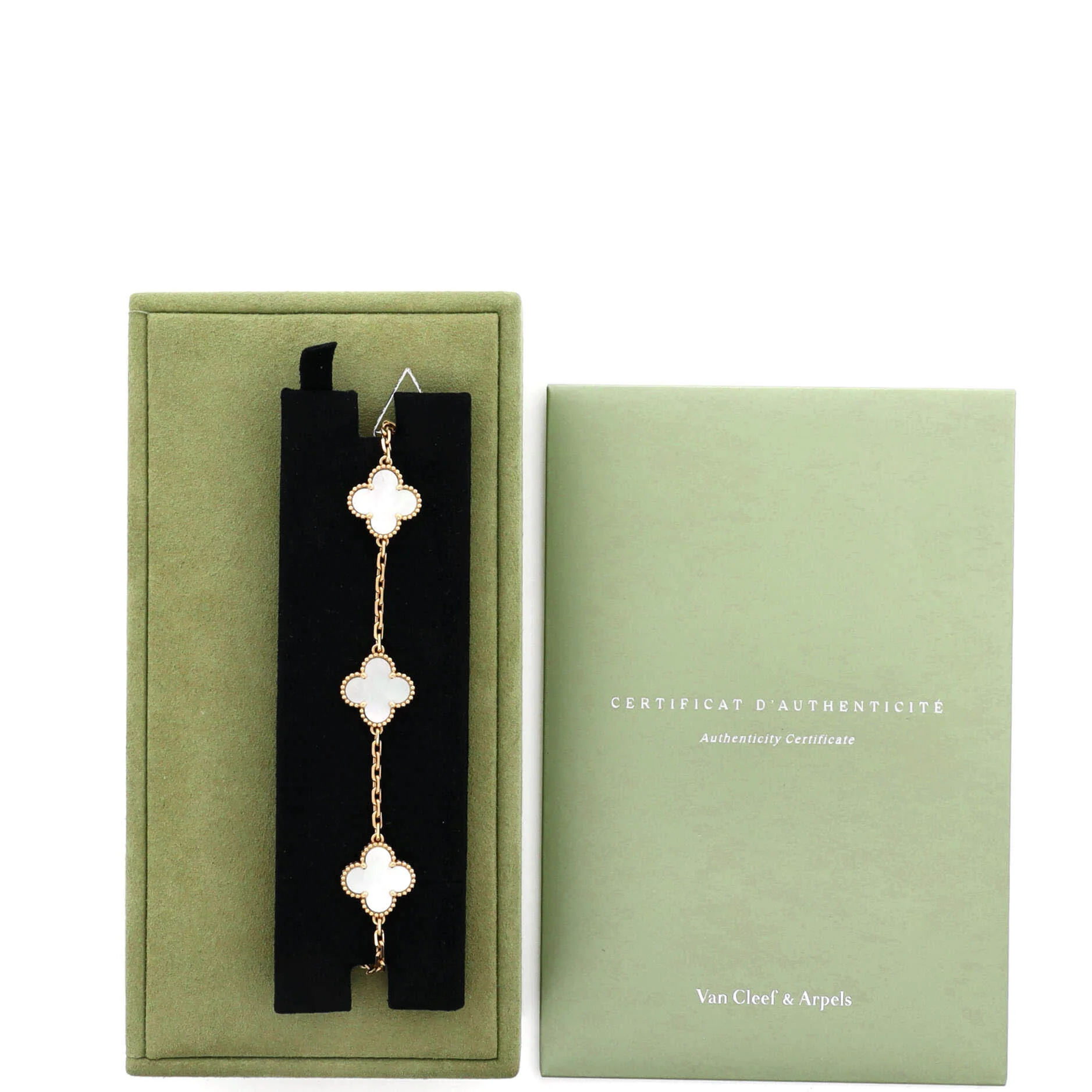 Vintage Alhambra 5 Motifs Bracelet 18K Yellow Gold and Mother of Pearl - Image 2