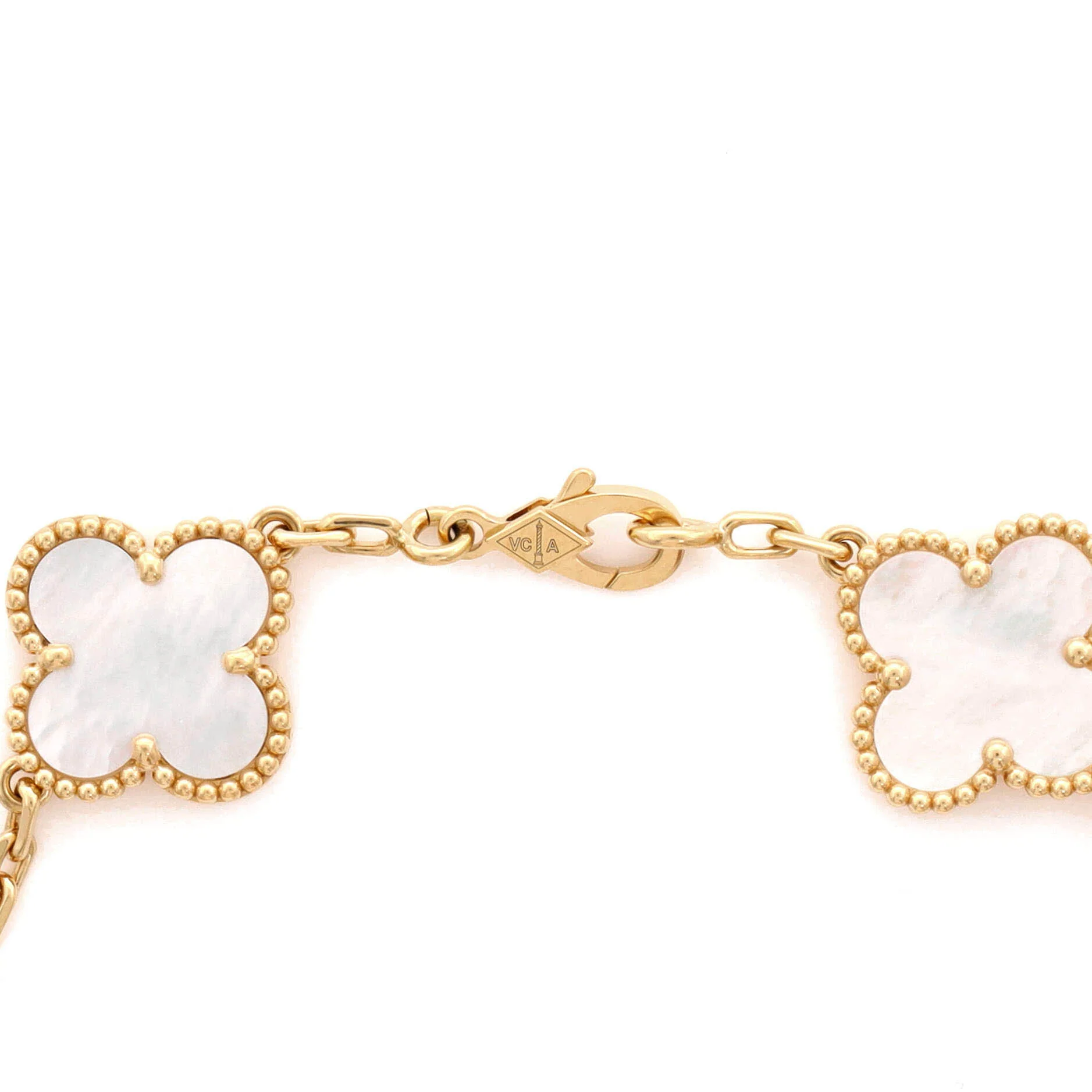 Vintage Alhambra 5 Motifs Bracelet 18K Yellow Gold and Mother of Pearl - Image 4