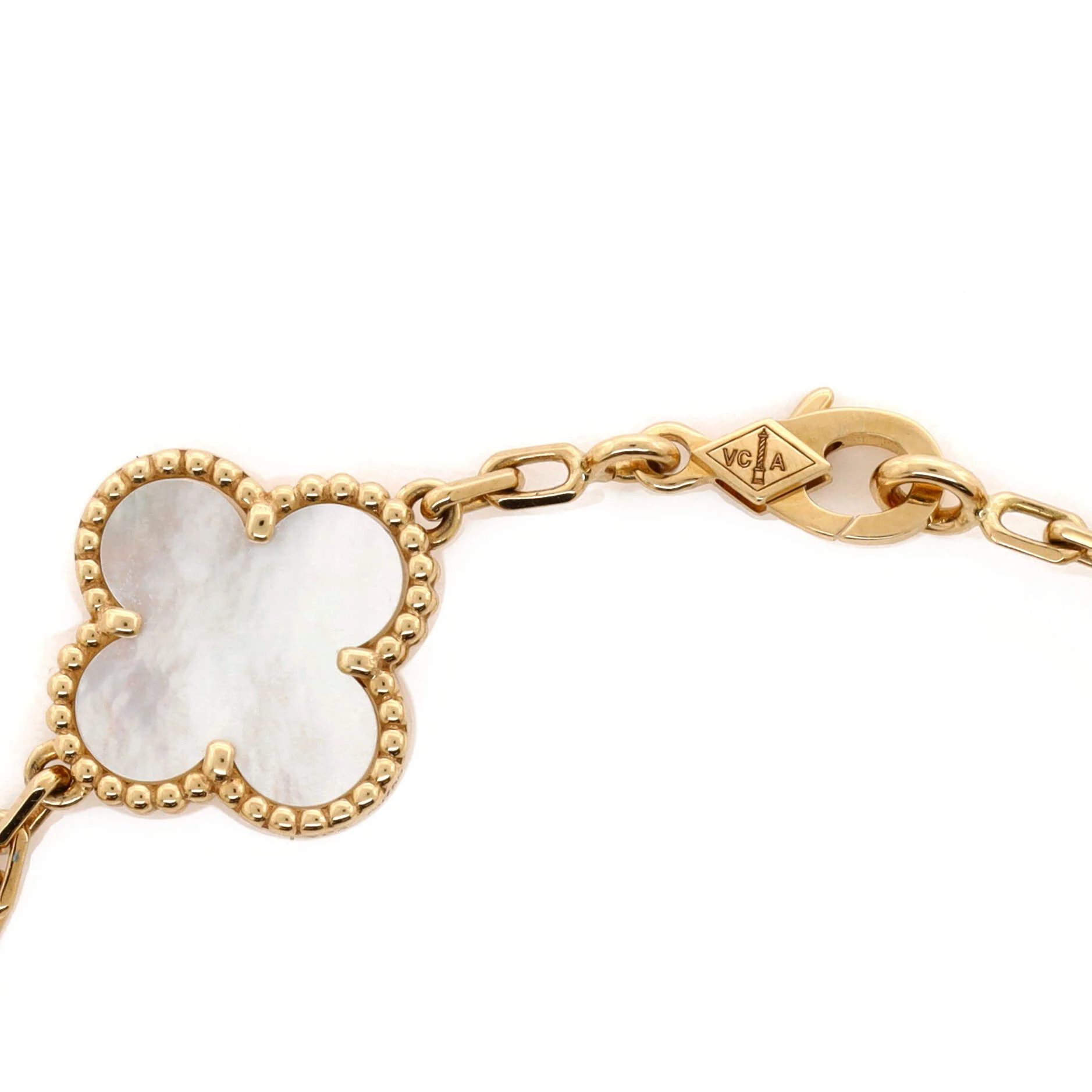 Vintage Alhambra 5 Motifs Bracelet 18K Yellow Gold and Mother of Pearl - Image 3