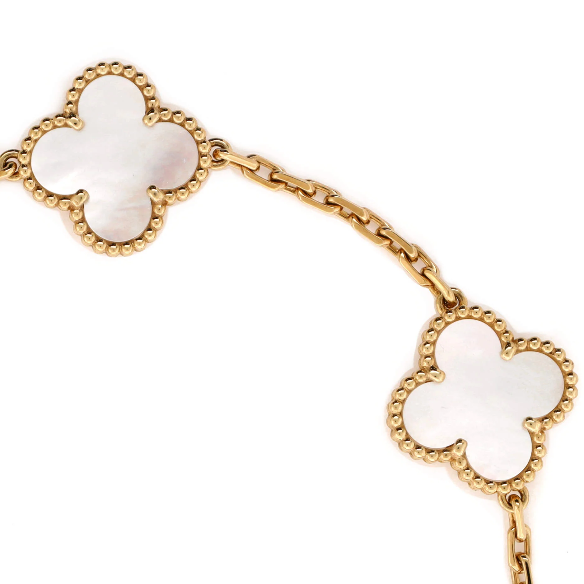 Vintage Alhambra 5 Motifs Bracelet 18K Yellow Gold and Mother of Pearl - Image 4