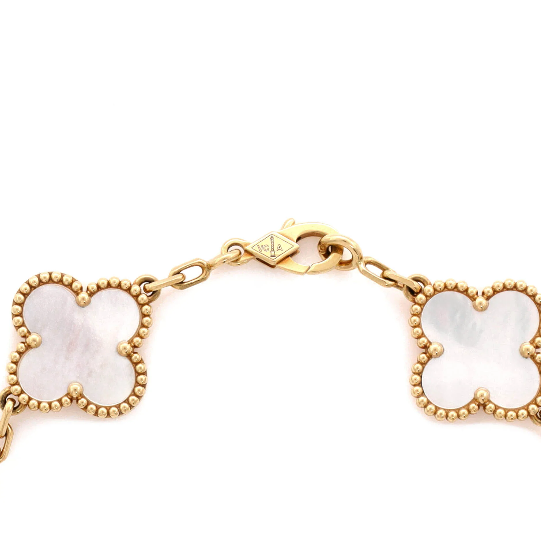 Vintage Alhambra 5 Motifs Bracelet 18K Yellow Gold and Mother of Pearl - Image 3