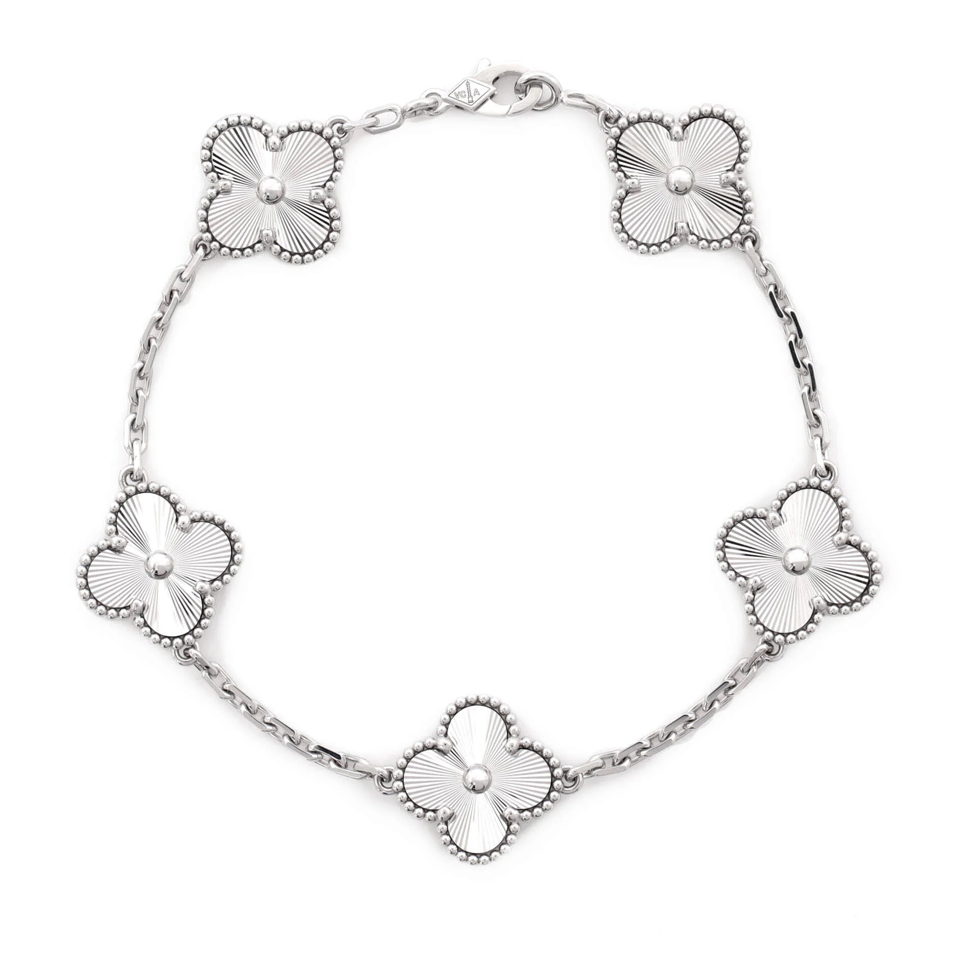 Vintage Alhambra 5 Motifs Bracelet Guilloche 18K White Gold