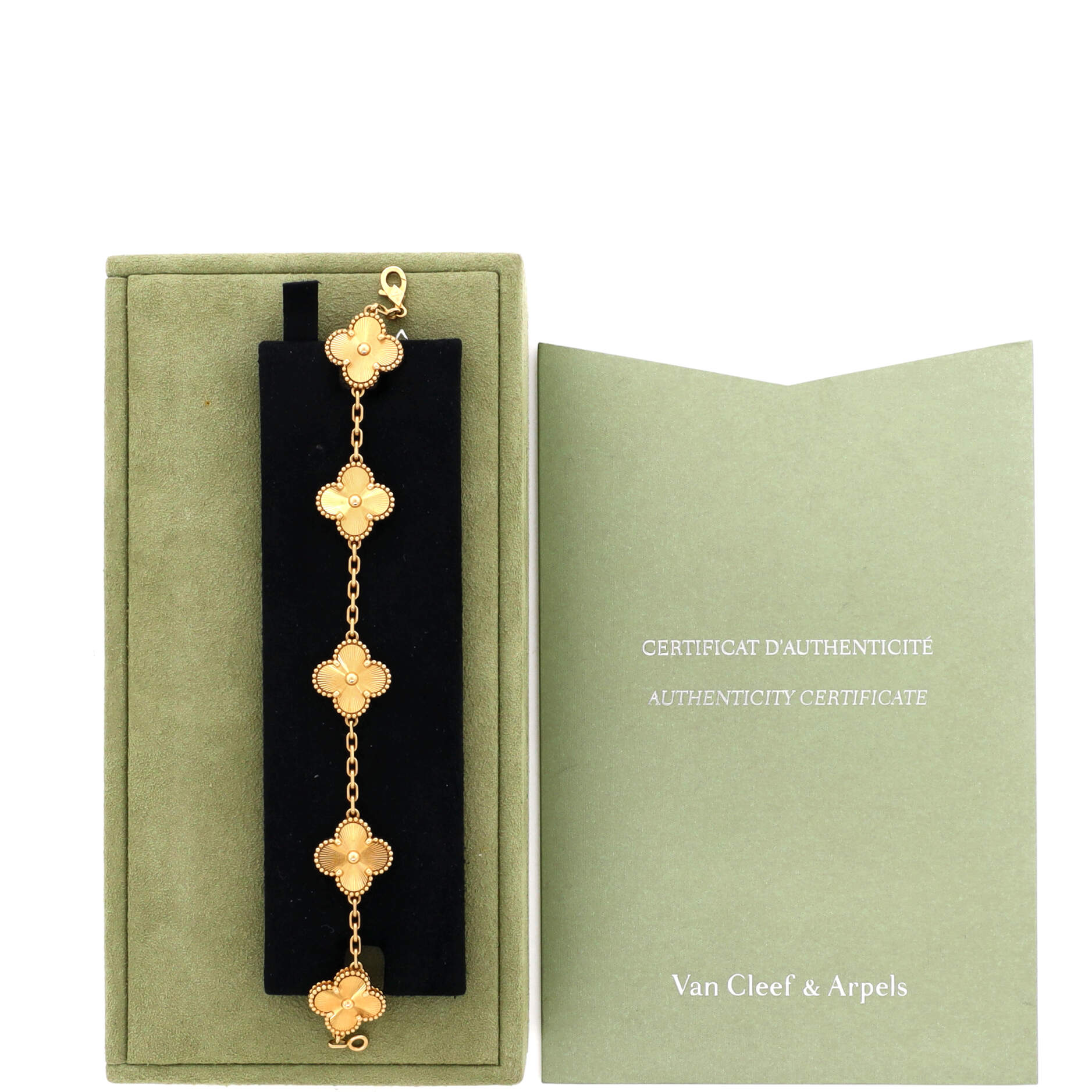 Vintage Alhambra 5 Motifs Bracelet Guilloche 18K Yellow Gold - Image 2
