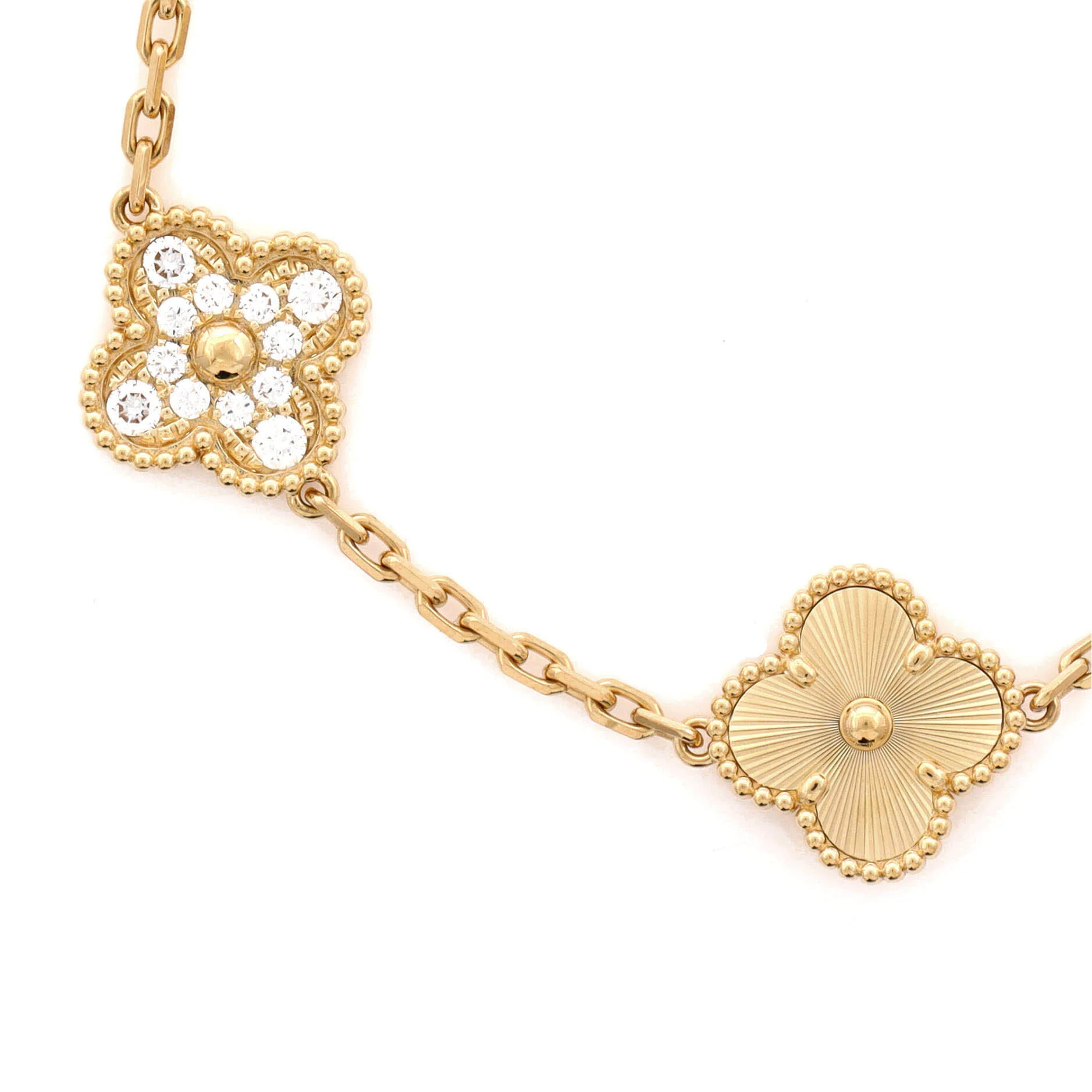Vintage Alhambra 5 Motifs Bracelet Guilloche 18K Yellow Gold and Diamonds - Image 3